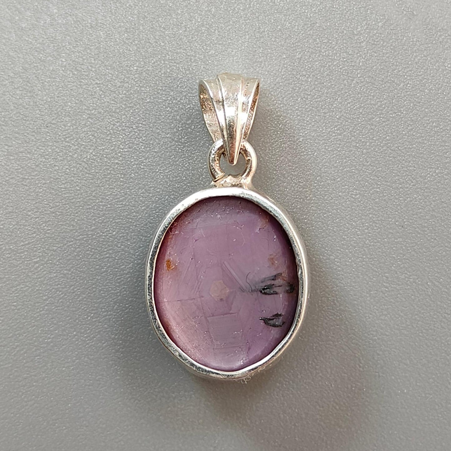 Star Ruby Silver Pendant: 3.87gms Natural Untreated Star Ruby Oval Shape Cabochon 925 Sterling Silver Bezel Set Pendant 1"
