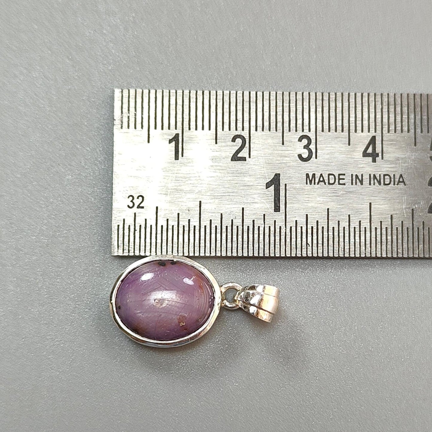 Star Ruby Silver Pendant: 3.87gms Natural Untreated Star Ruby Oval Shape Cabochon 925 Sterling Silver Bezel Set Pendant 1"