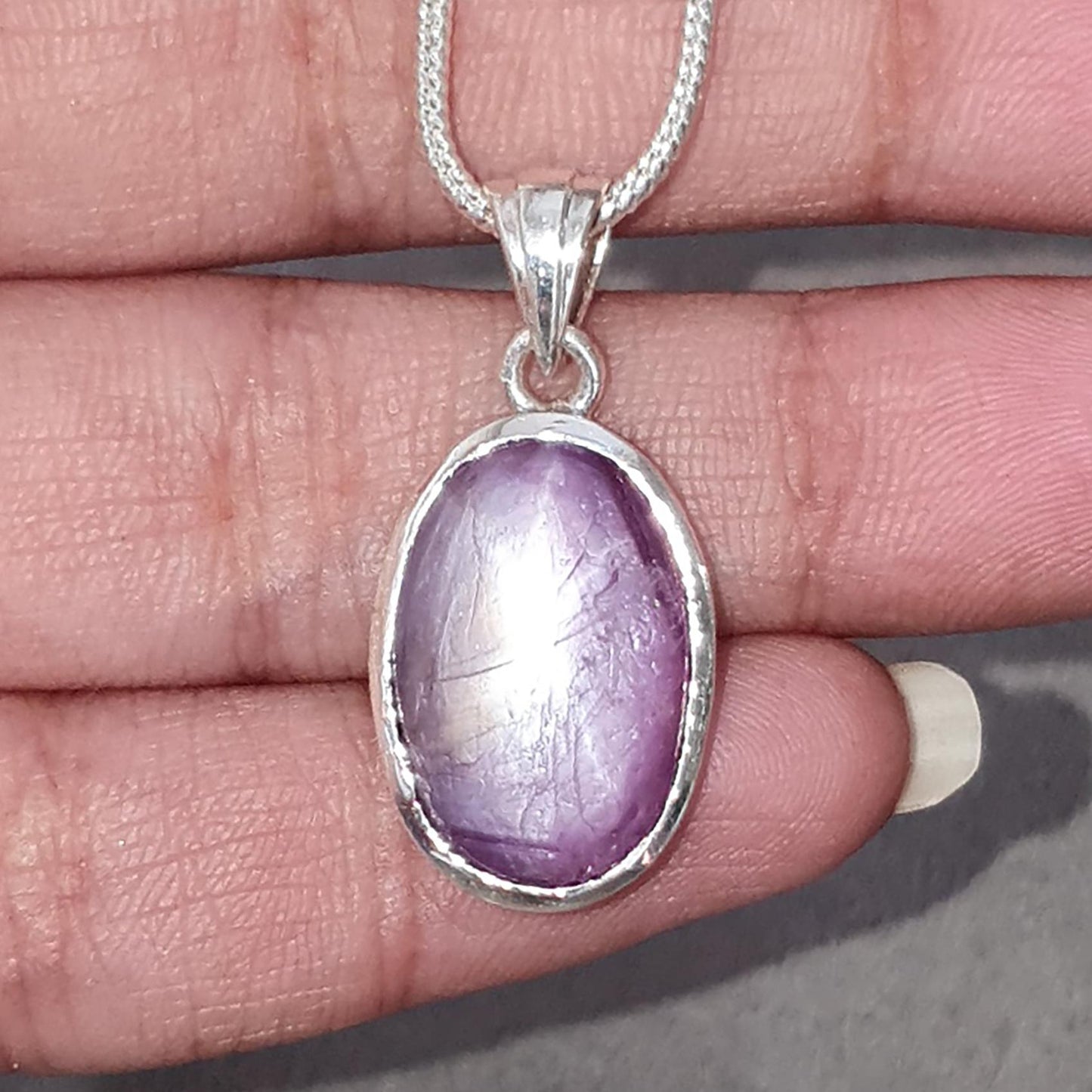 Star Ruby Silver Pendant: 4.47gms Natural Untreated Both Side Star Ruby Oval Shape Cabochon 925 Sterling Silver Bezel Set Pendant 1.30"