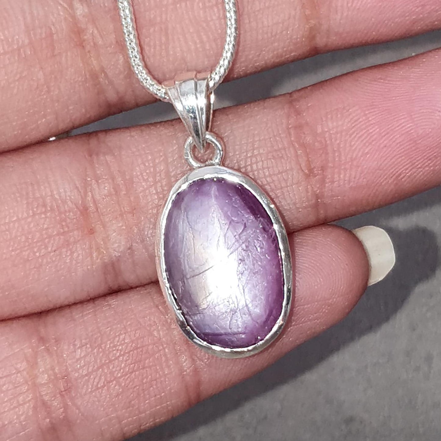 Star Ruby Silver Pendant: 4.47gms Natural Untreated Both Side Star Ruby Oval Shape Cabochon 925 Sterling Silver Bezel Set Pendant 1.30"