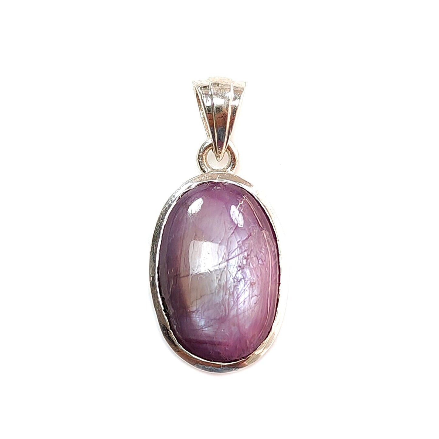 Star Ruby Silver Pendant: 4.47gms Natural Untreated Both Side Star Ruby Oval Shape Cabochon 925 Sterling Silver Bezel Set Pendant 1.30"
