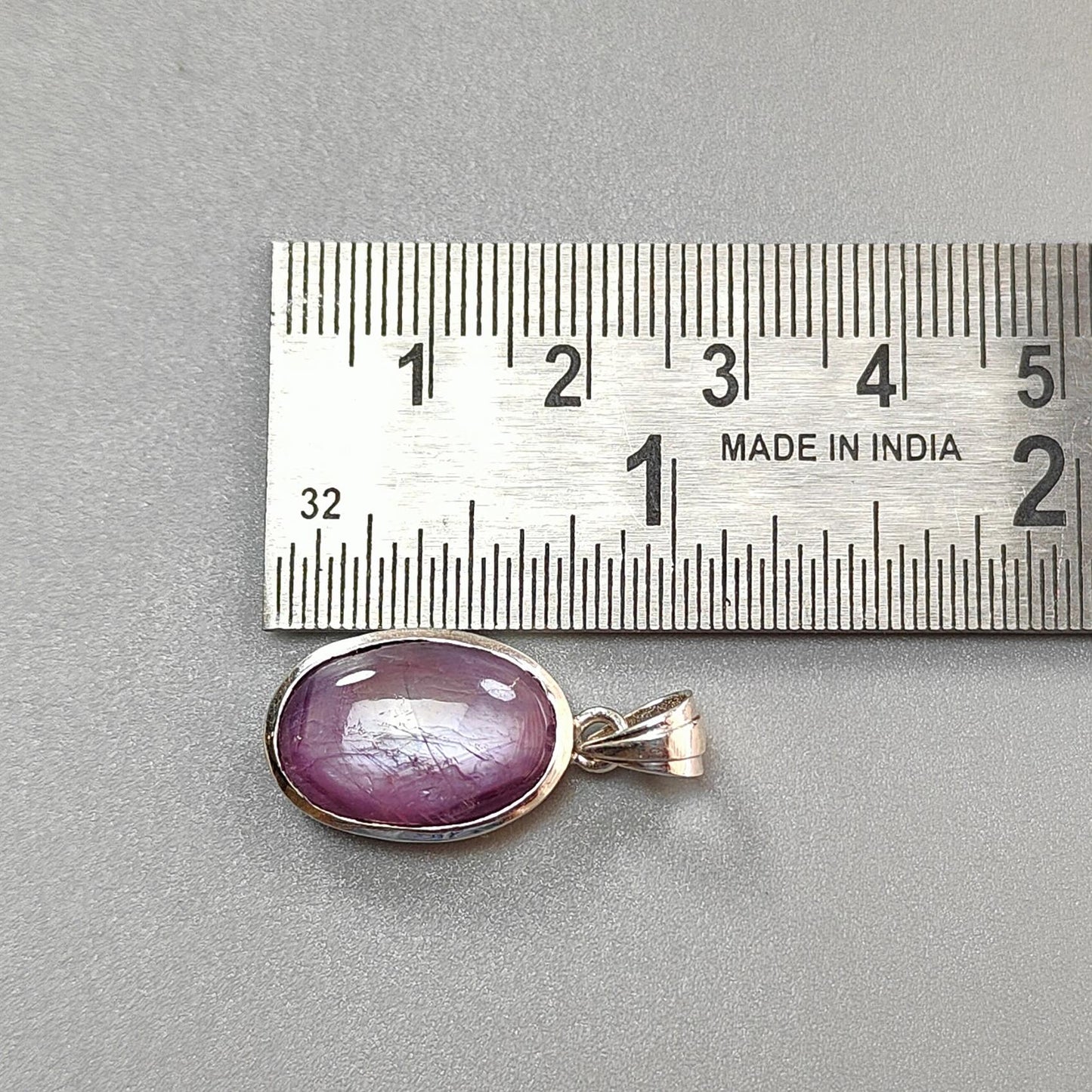 Star Ruby Silver Pendant: 4.47gms Natural Untreated Both Side Star Ruby Oval Shape Cabochon 925 Sterling Silver Bezel Set Pendant 1.30"