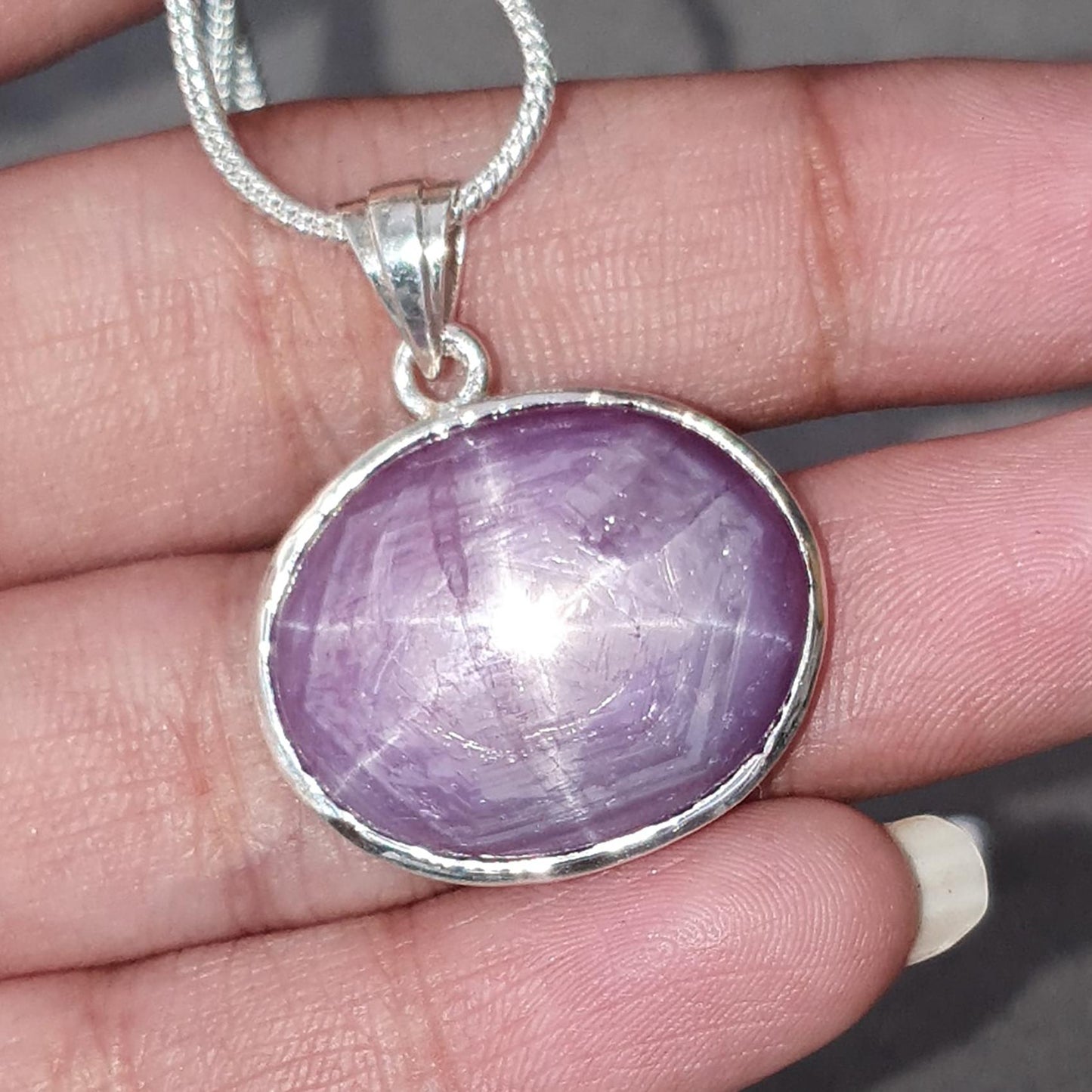 Star Ruby Silver Pendant: 7.12gms Natural Untreated Star Ruby Oval Shape Cabochon 925 Sterling Silver Bezel Set Pendant 1"