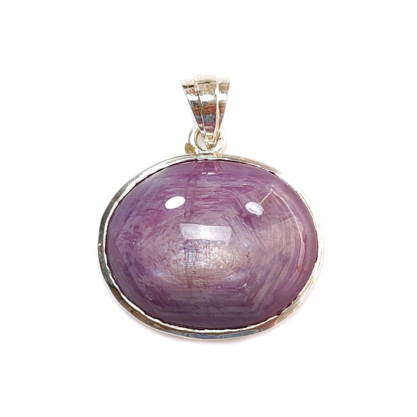 Star Ruby Silver Pendant: 7.12gms Natural Untreated Star Ruby Oval Shape Cabochon 925 Sterling Silver Bezel Set Pendant 1"