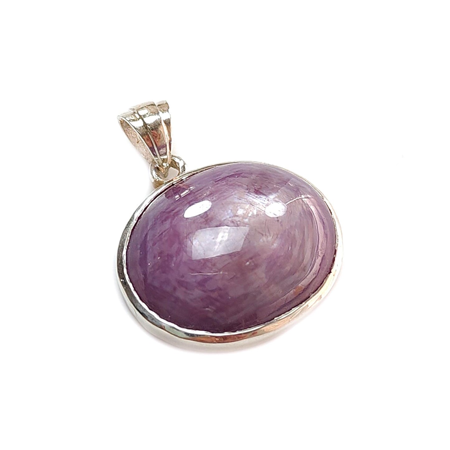 Star Ruby Silver Pendant: 7.12gms Natural Untreated Star Ruby Oval Shape Cabochon 925 Sterling Silver Bezel Set Pendant 1"