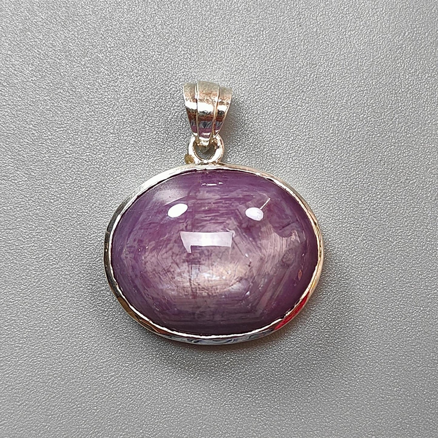 Star Ruby Silver Pendant: 7.12gms Natural Untreated Star Ruby Oval Shape Cabochon 925 Sterling Silver Bezel Set Pendant 1"