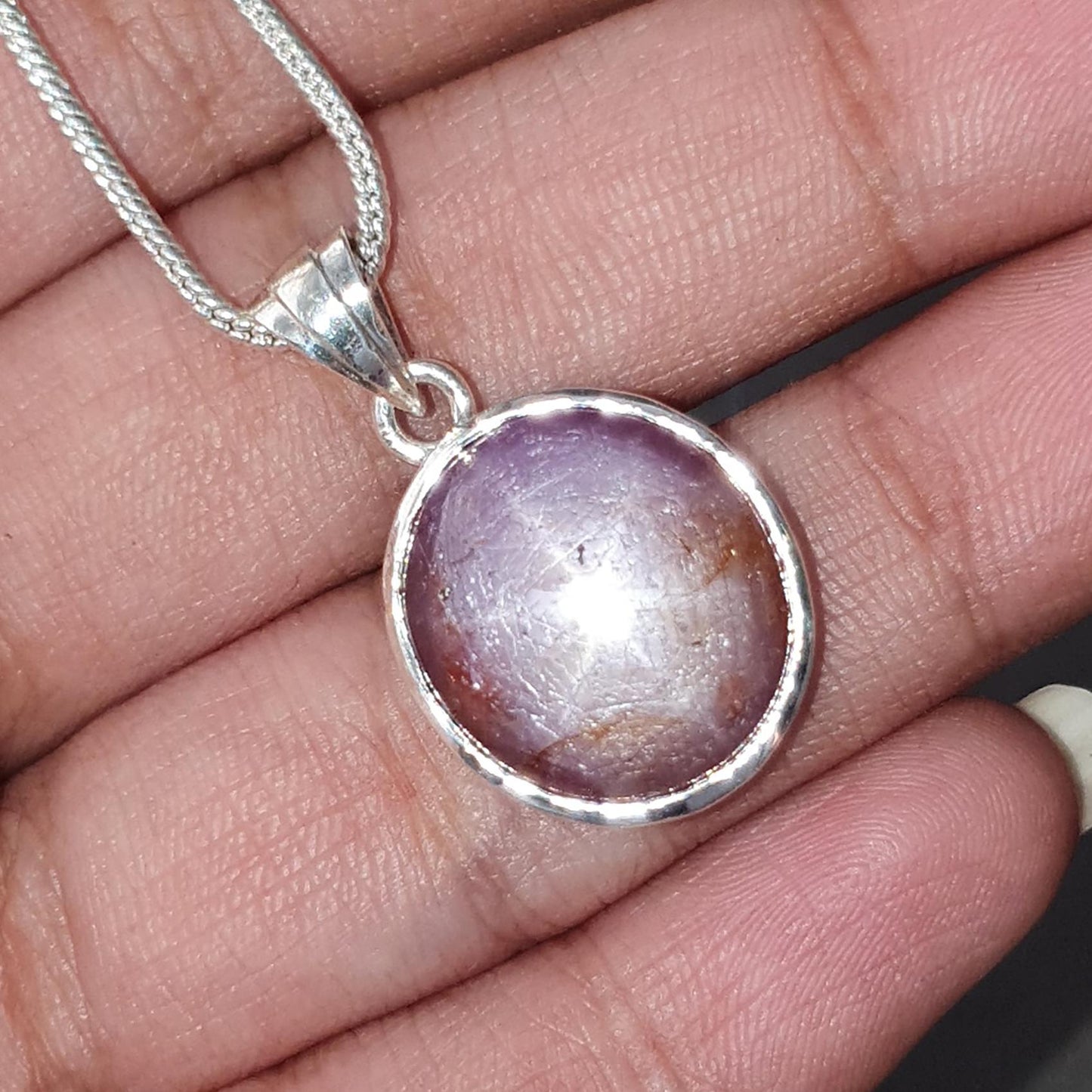 Star Ruby Silver Pendant: 4.14gms Natural Untreated Star Ruby Oval Shape Cabochon 925 Sterling Silver Bezel Set Pendant 1"