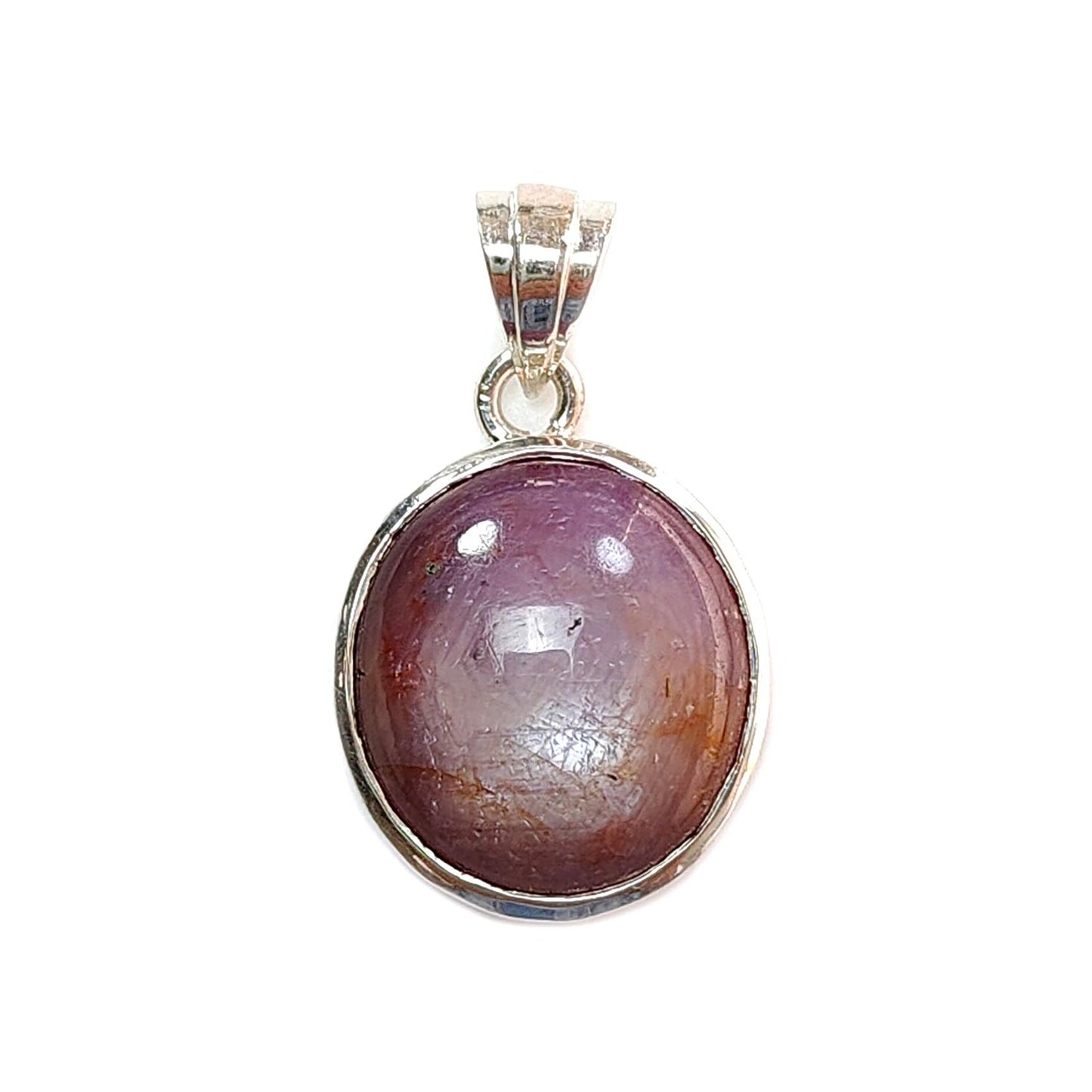 Star Ruby Silver Pendant: 4.14gms Natural Untreated Star Ruby Oval Shape Cabochon 925 Sterling Silver Bezel Set Pendant 1"