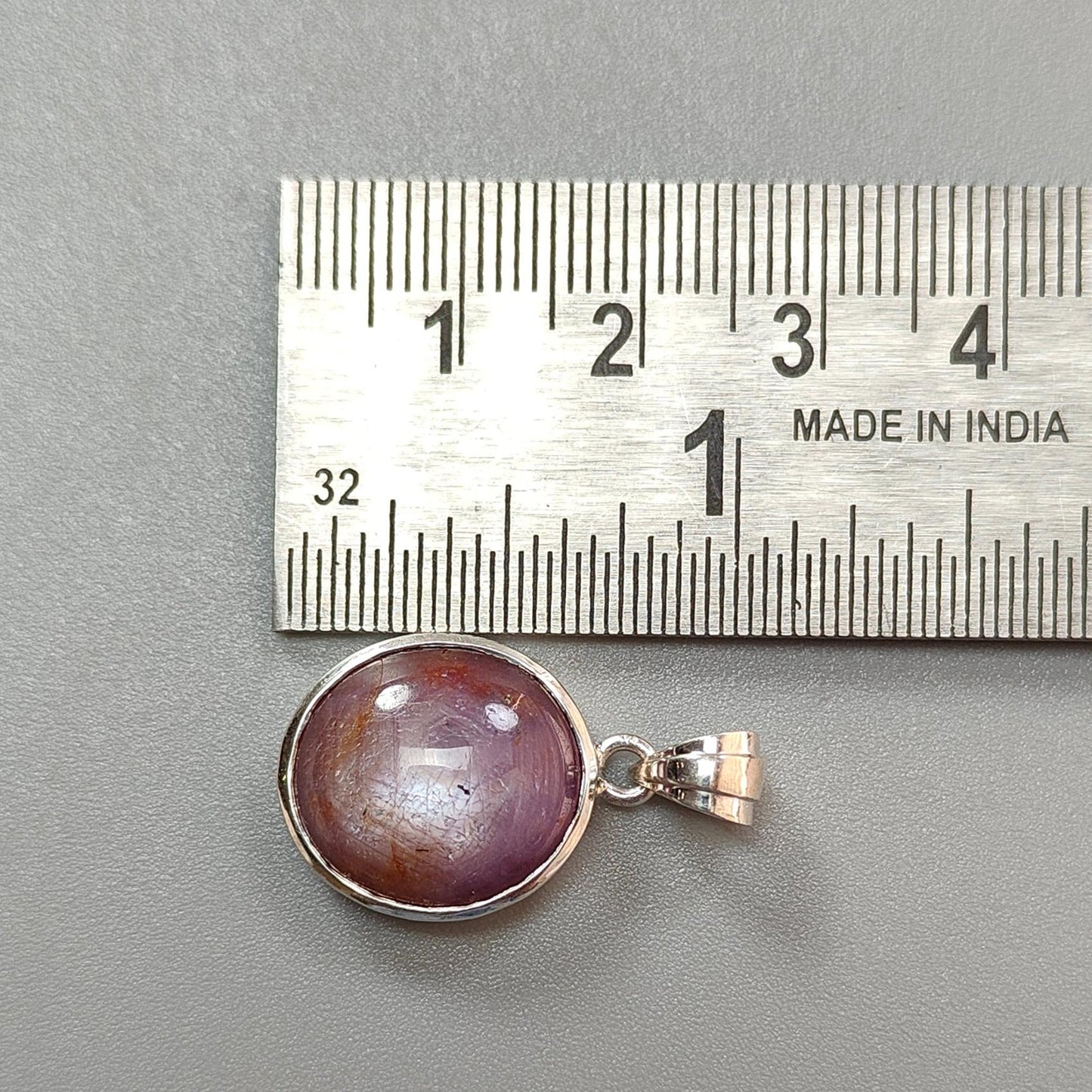 Star Ruby Silver Pendant: 4.14gms Natural Untreated Star Ruby Oval Shape Cabochon 925 Sterling Silver Bezel Set Pendant 1"