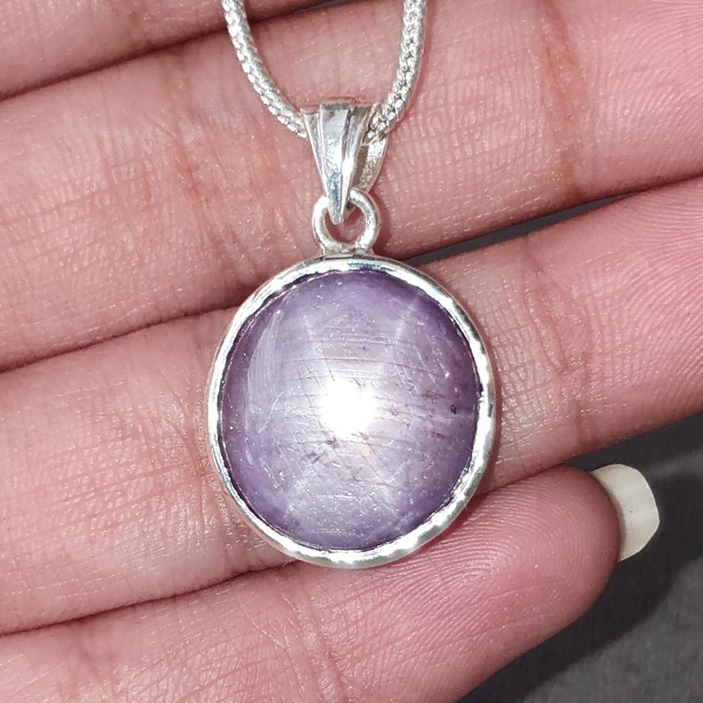 Star Ruby Silver Pendant: 5.47gms Natural Untreated Star Ruby Oval Shape Cabochon 925 Sterling Silver Bezel Set Pendant 1.20"