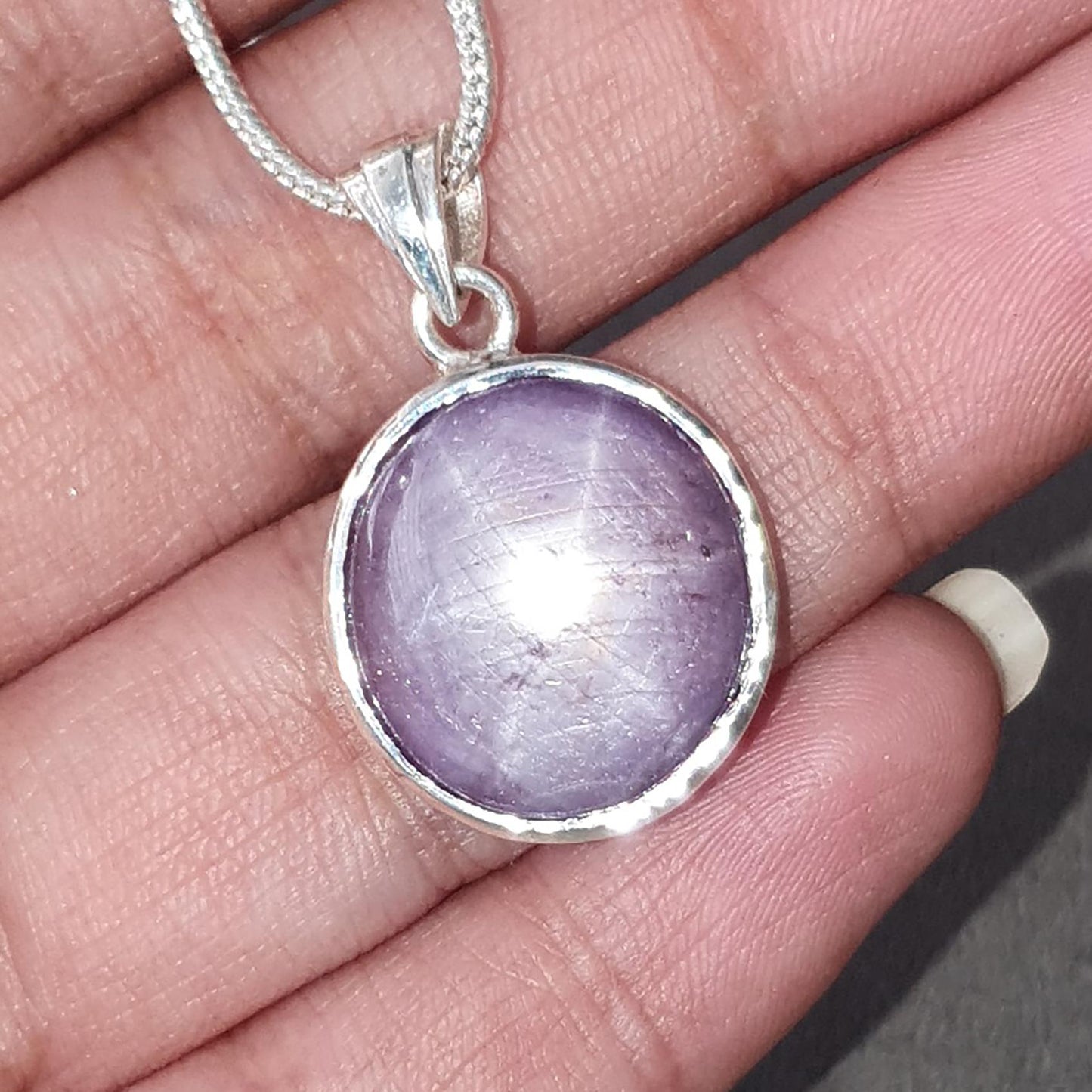 Star Ruby Silver Pendant: 5.47gms Natural Untreated Star Ruby Oval Shape Cabochon 925 Sterling Silver Bezel Set Pendant 1.20"