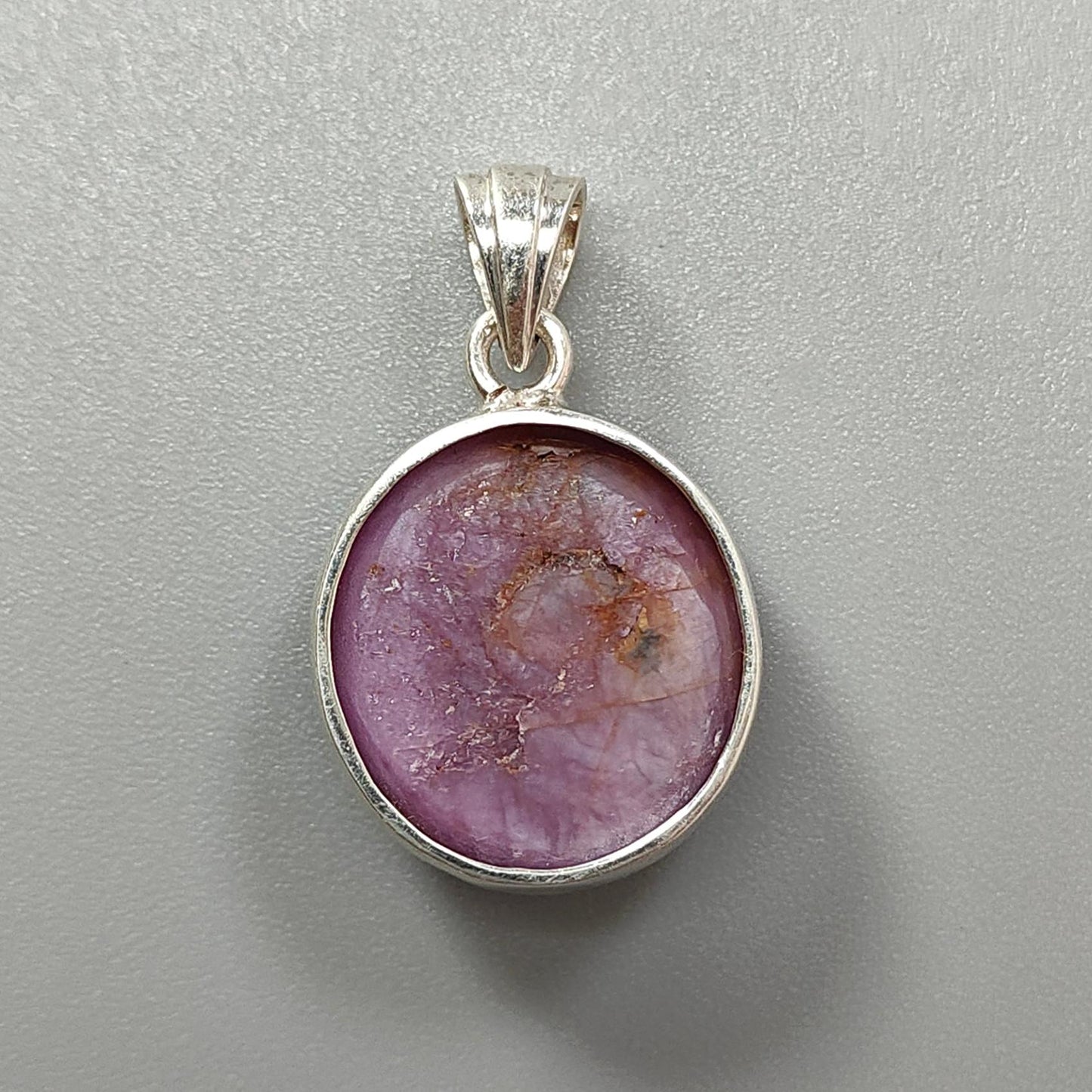 Star Ruby Silver Pendant: 5.47gms Natural Untreated Star Ruby Oval Shape Cabochon 925 Sterling Silver Bezel Set Pendant 1.20"