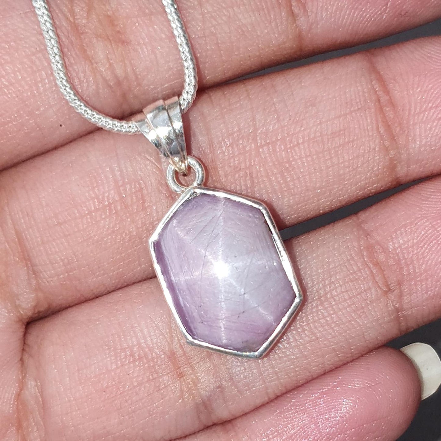 Star Ruby Silver Pendant: 4.30gms Natural Untreated Star Ruby Hexagon Shape Cabochon 925 Sterling Silver Bezel Set Pendant 1.10"