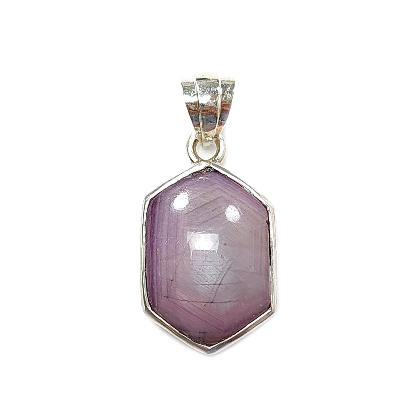 Star Ruby Silver Pendant: 4.30gms Natural Untreated Star Ruby Hexagon Shape Cabochon 925 Sterling Silver Bezel Set Pendant 1.10"