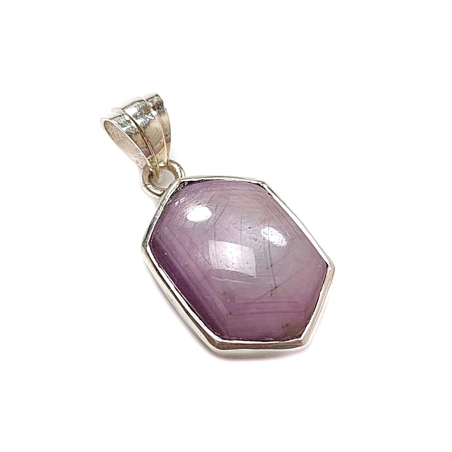 Star Ruby Silver Pendant: 4.30gms Natural Untreated Star Ruby Hexagon Shape Cabochon 925 Sterling Silver Bezel Set Pendant 1.10"