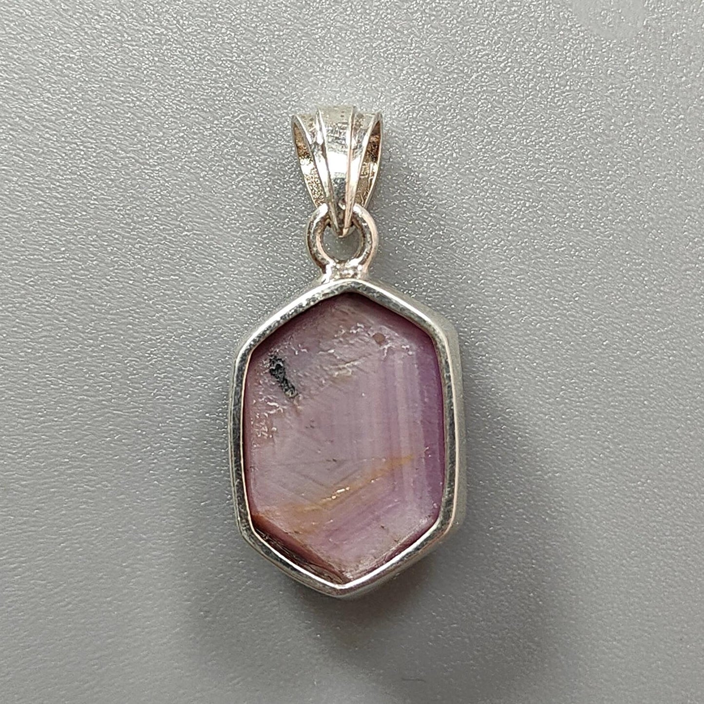 Star Ruby Silver Pendant: 4.30gms Natural Untreated Star Ruby Hexagon Shape Cabochon 925 Sterling Silver Bezel Set Pendant 1.10"