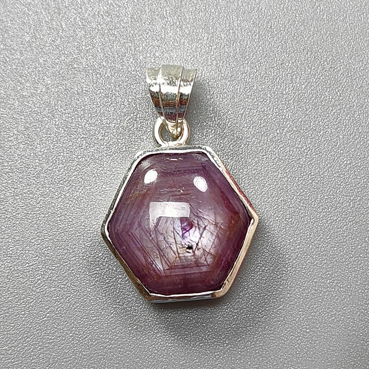 Star Ruby Silver Pendant: 4.51gms Natural Untreated Star Ruby Hexagon Shape Cabochon 925 Sterling Silver Bezel Set Pendant 1"