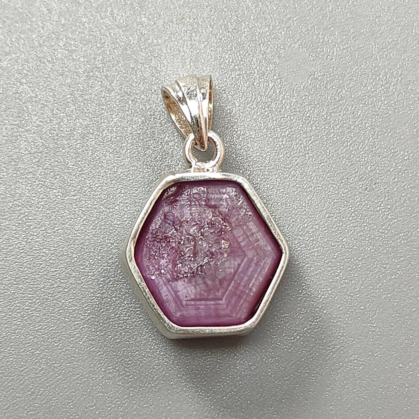 Star Ruby Silver Pendant: 4.51gms Natural Untreated Star Ruby Hexagon Shape Cabochon 925 Sterling Silver Bezel Set Pendant 1"