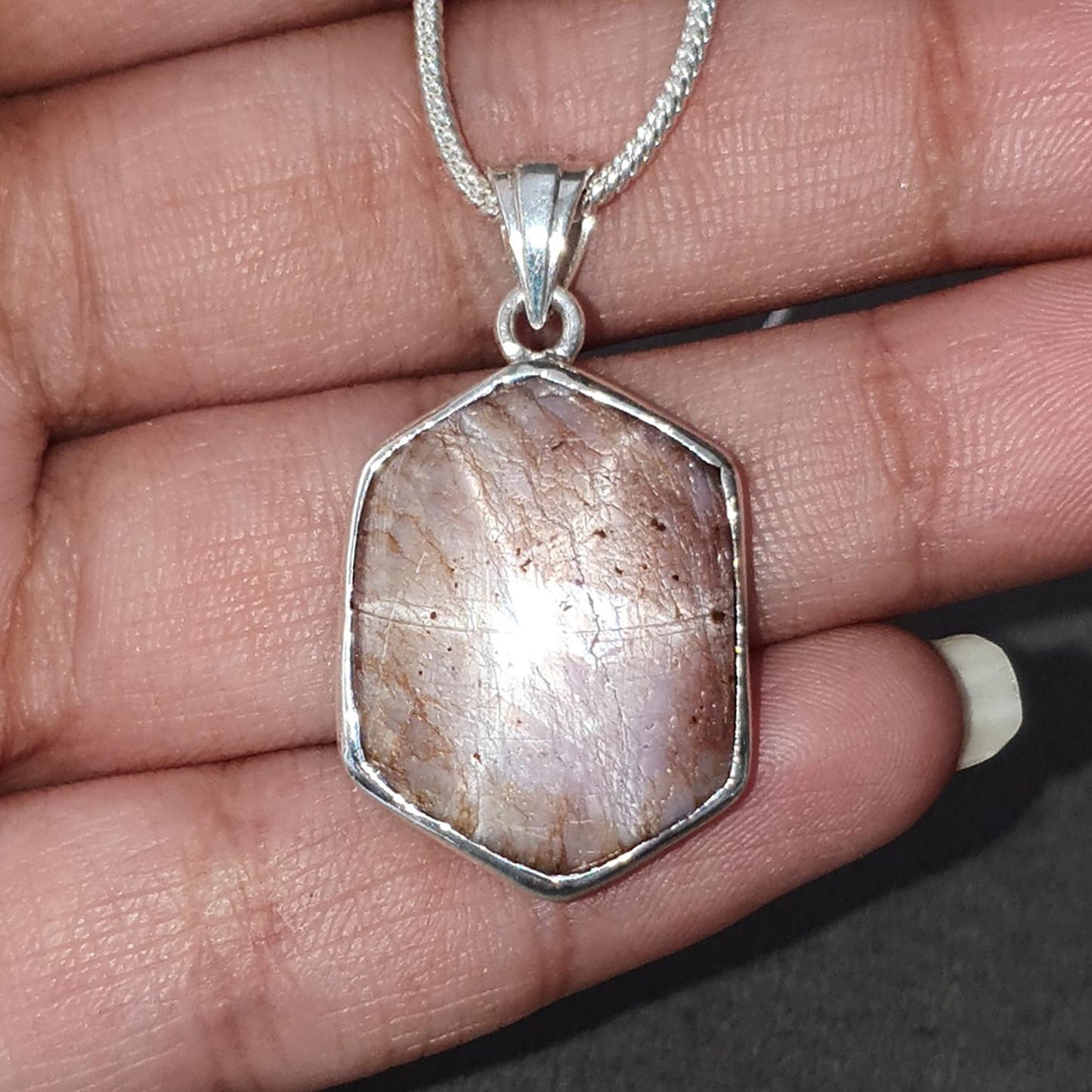 Star Ruby Silver Pendant: 5.44gms Natural Untreated Star Ruby Hexagon Shape Cabochon 925 Sterling Silver Bezel Set Pendant 1.30"