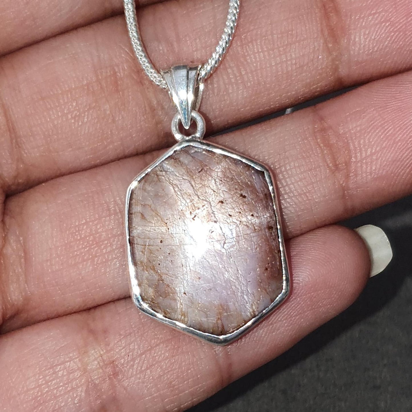 Star Ruby Silver Pendant: 5.44gms Natural Untreated Star Ruby Hexagon Shape Cabochon 925 Sterling Silver Bezel Set Pendant 1.30"