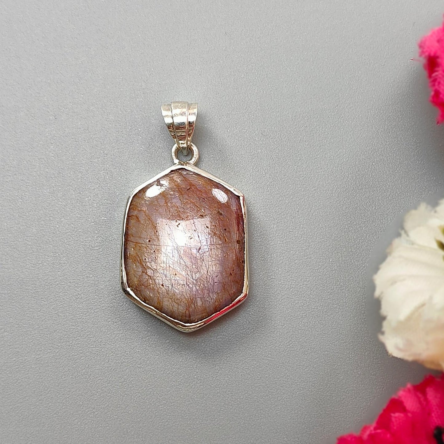 Star Ruby Silver Pendant: 5.44gms Natural Untreated Star Ruby Hexagon Shape Cabochon 925 Sterling Silver Bezel Set Pendant 1.30"