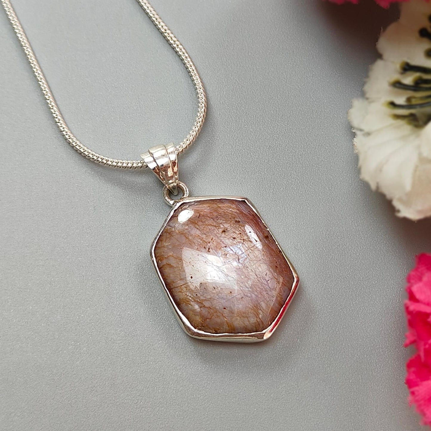 Star Ruby Silver Pendant: 5.44gms Natural Untreated Star Ruby Hexagon Shape Cabochon 925 Sterling Silver Bezel Set Pendant 1.30"