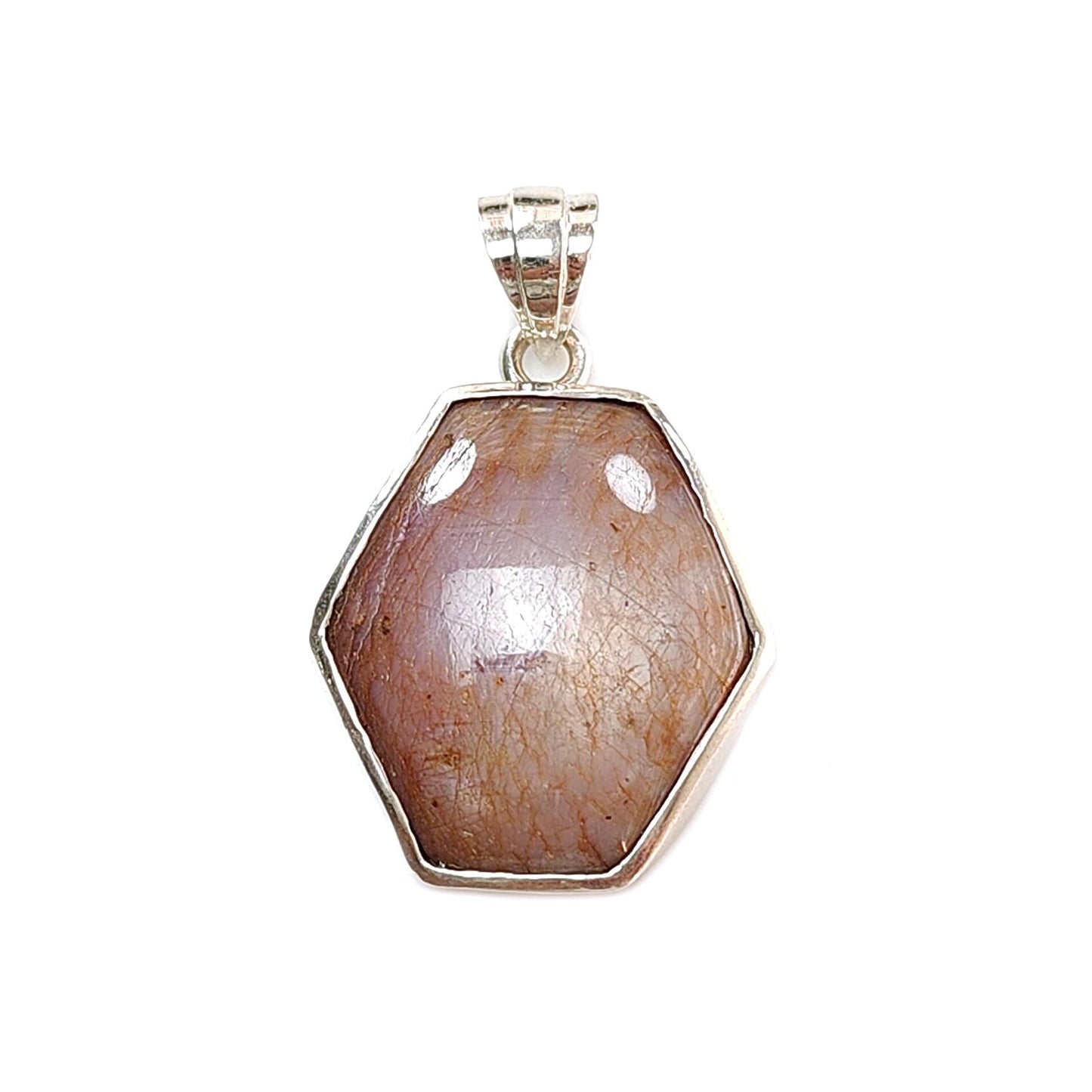 Star Ruby Silver Pendant: 5.48gms Natural Untreated Star Ruby Hexagon Shape Cabochon 925 Sterling Silver Bezel Set Pendant 1.30"