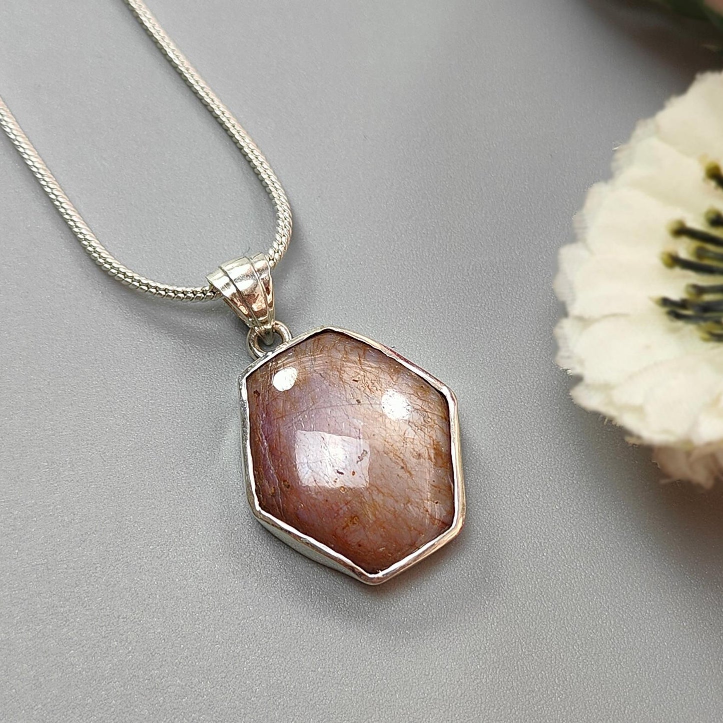 Star Ruby Silver Pendant: 5.48gms Natural Untreated Star Ruby Hexagon Shape Cabochon 925 Sterling Silver Bezel Set Pendant 1.30"