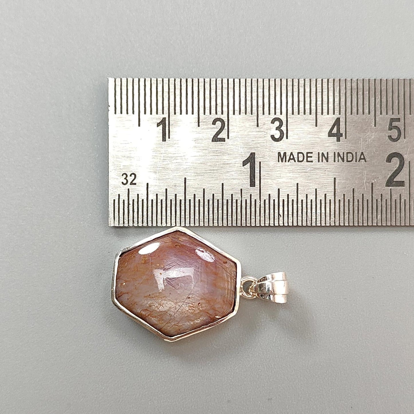 Star Ruby Silver Pendant: 5.48gms Natural Untreated Star Ruby Hexagon Shape Cabochon 925 Sterling Silver Bezel Set Pendant 1.30"