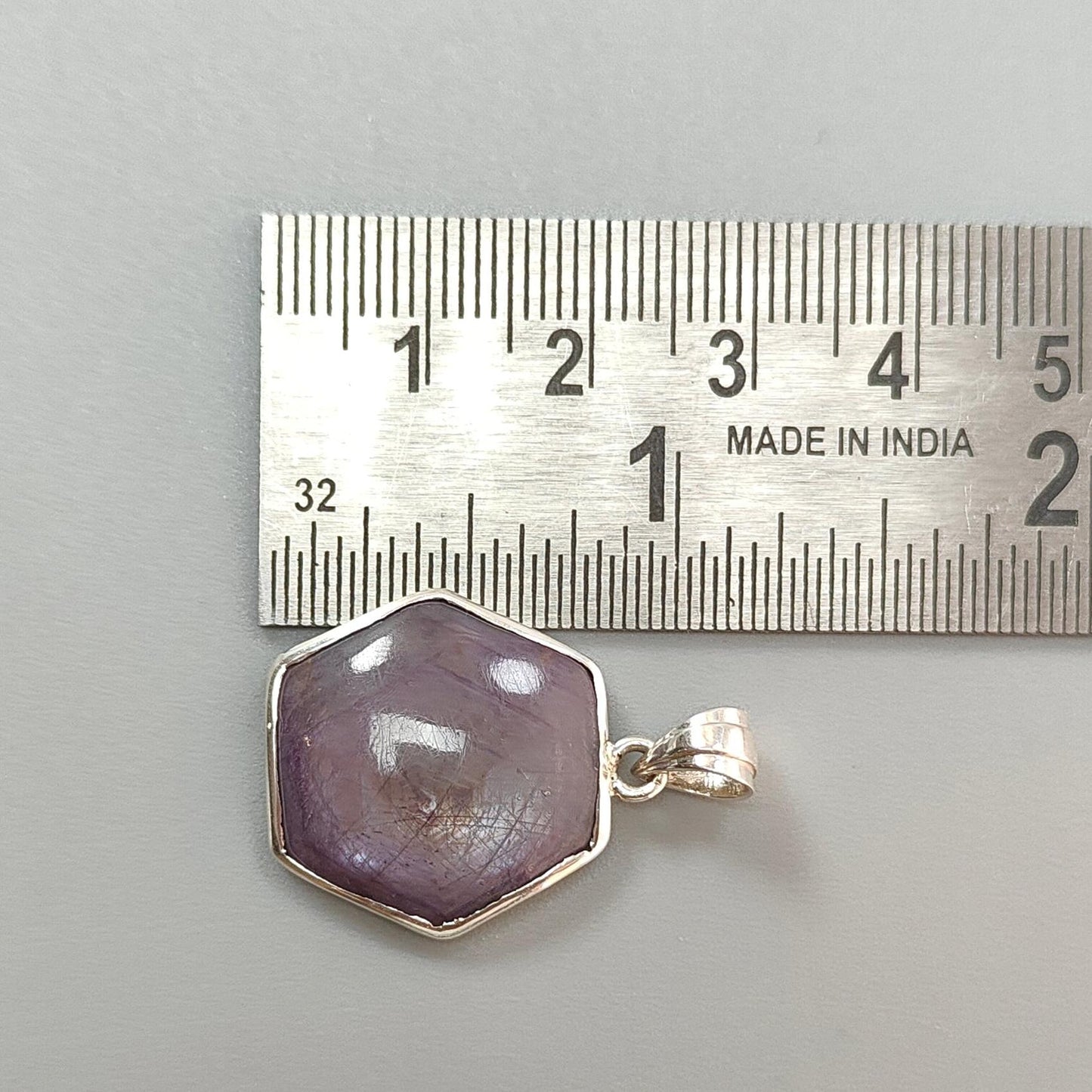 Star Ruby Silver Pendant: 5.47gms Natural Untreated Star Ruby Hexagon Shape Cabochon 925 Sterling Silver Bezel Set Pendant 1.30"