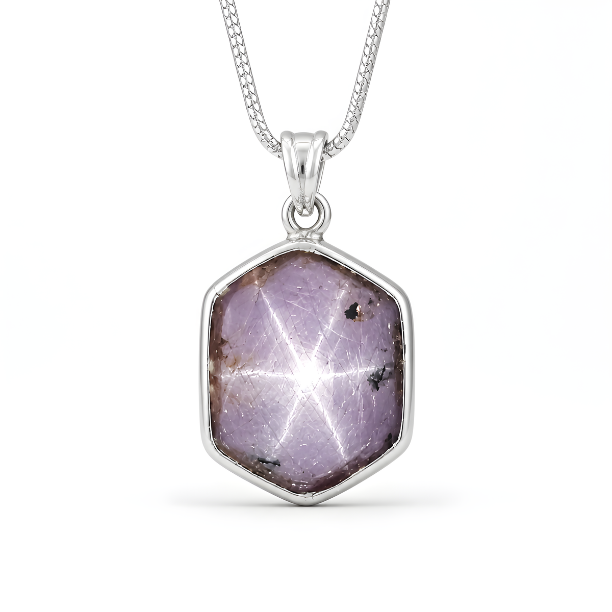 4.05gms Natural Star Ruby Hexagon Plain 925 Sterling Silver Bezel Set Pendant 1.30"