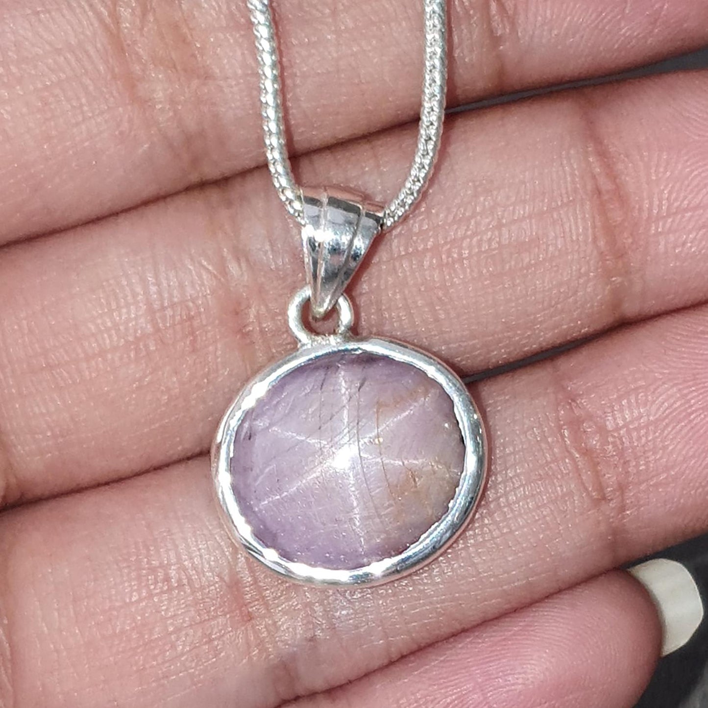 Star Ruby Silver Pendant: 3.74gms Natural Untreated Both Side Star Ruby Oval Shape Plain Briolette 925 Sterling Silver Bezel Set Pendant 1"