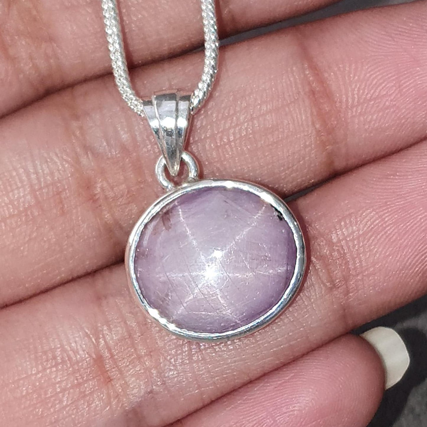 Star Ruby Silver Pendant: 3.74gms Natural Untreated Both Side Star Ruby Oval Shape Plain Briolette 925 Sterling Silver Bezel Set Pendant 1"