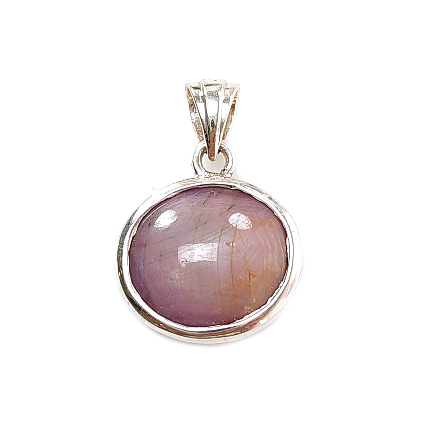 Star Ruby Silver Pendant: 3.74gms Natural Untreated Both Side Star Ruby Oval Shape Plain Briolette 925 Sterling Silver Bezel Set Pendant 1"