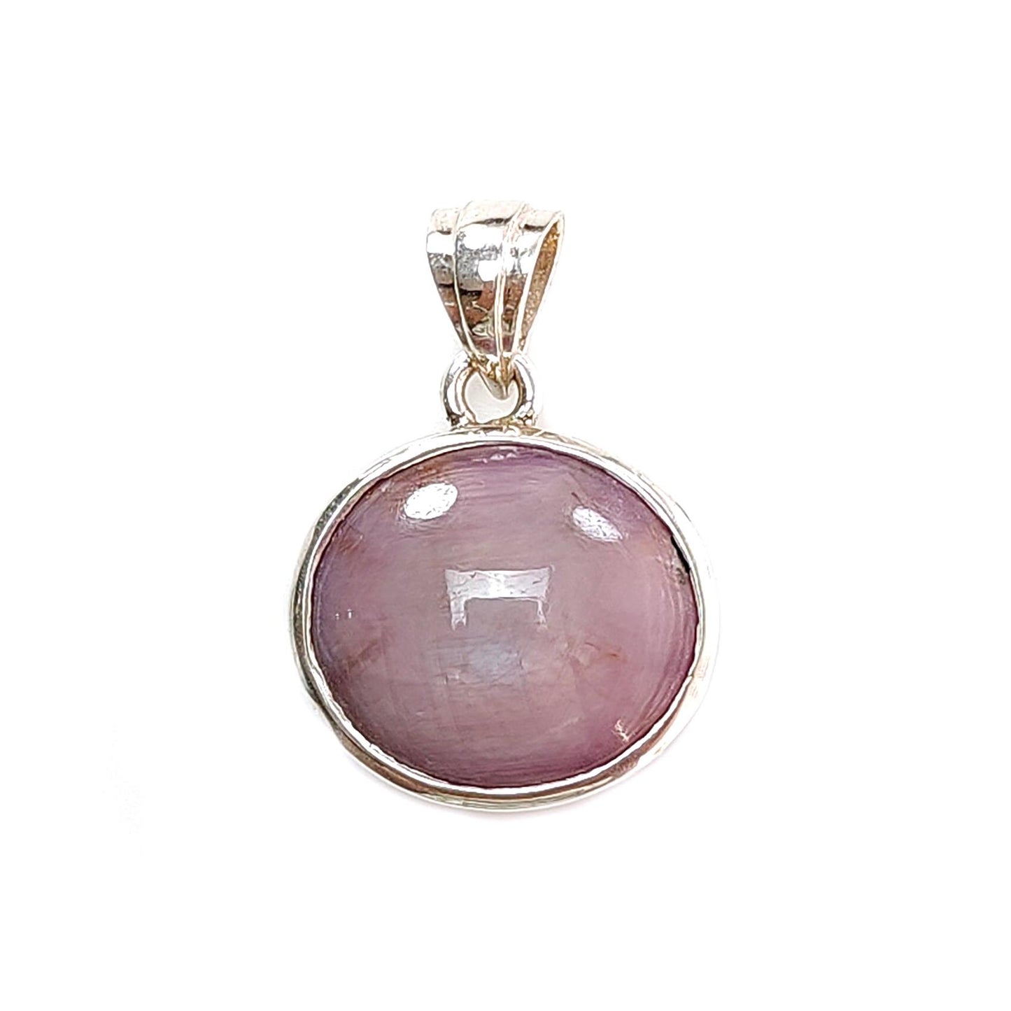 Star Ruby Silver Pendant: 3.74gms Natural Untreated Both Side Star Ruby Oval Shape Plain Briolette 925 Sterling Silver Bezel Set Pendant 1"