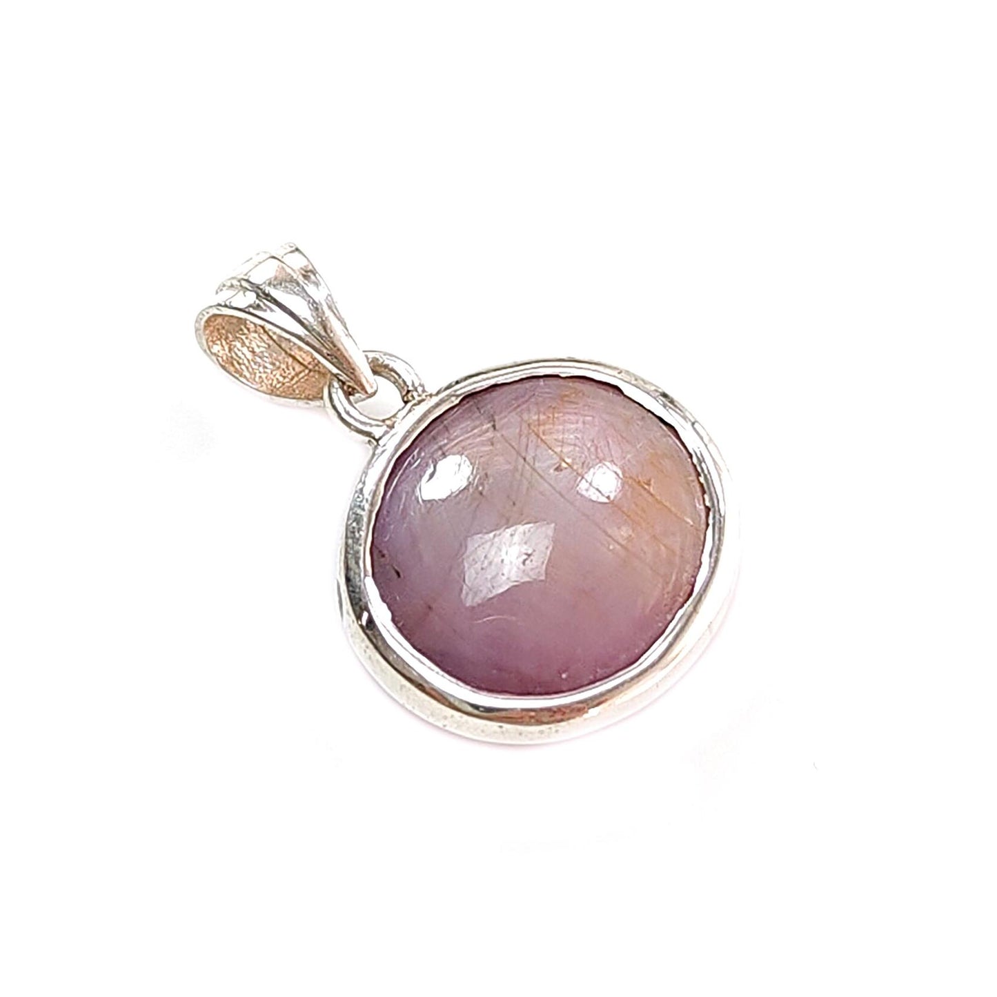Star Ruby Silver Pendant: 3.74gms Natural Untreated Both Side Star Ruby Oval Shape Plain Briolette 925 Sterling Silver Bezel Set Pendant 1"