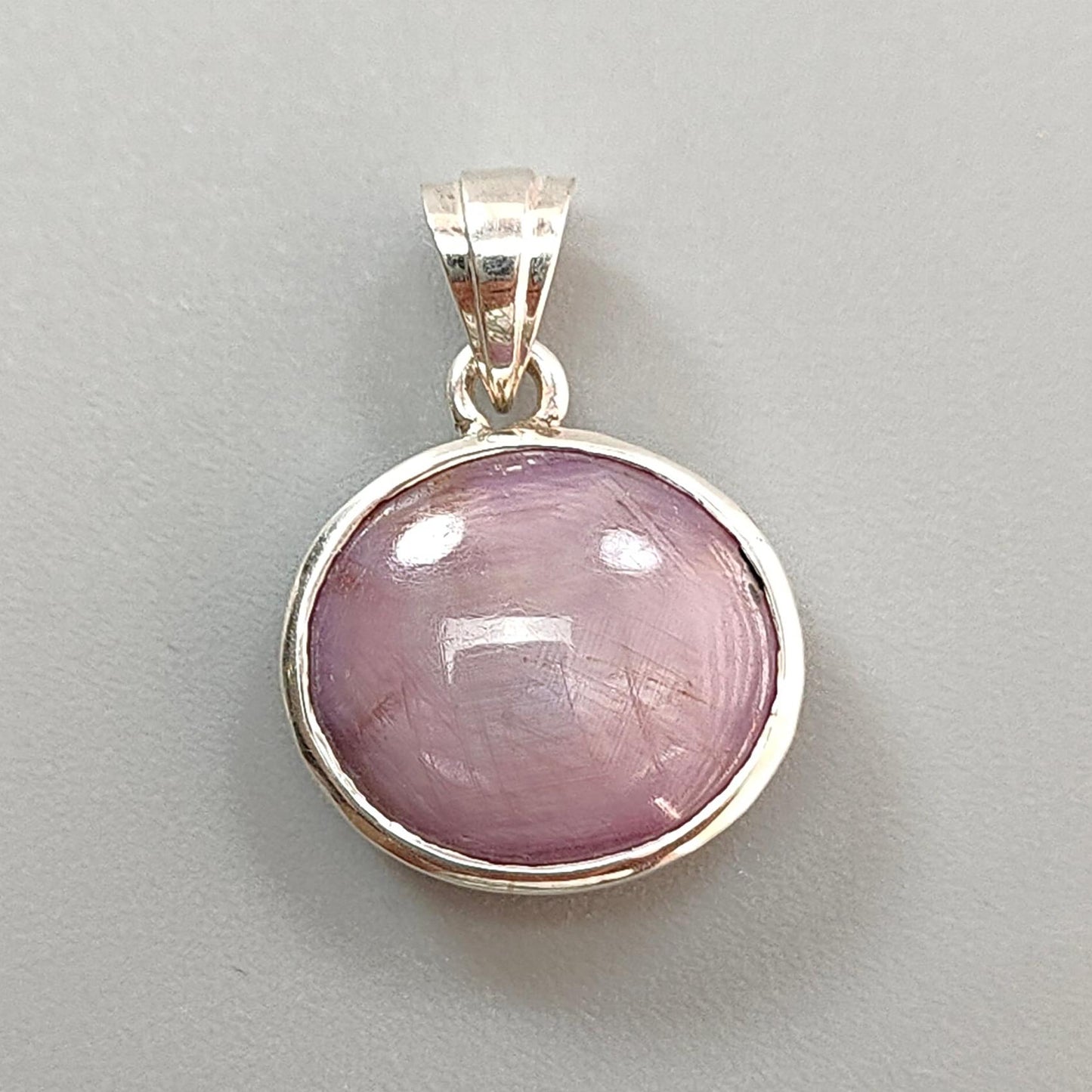 Star Ruby Silver Pendant: 3.74gms Natural Untreated Both Side Star Ruby Oval Shape Plain Briolette 925 Sterling Silver Bezel Set Pendant 1"