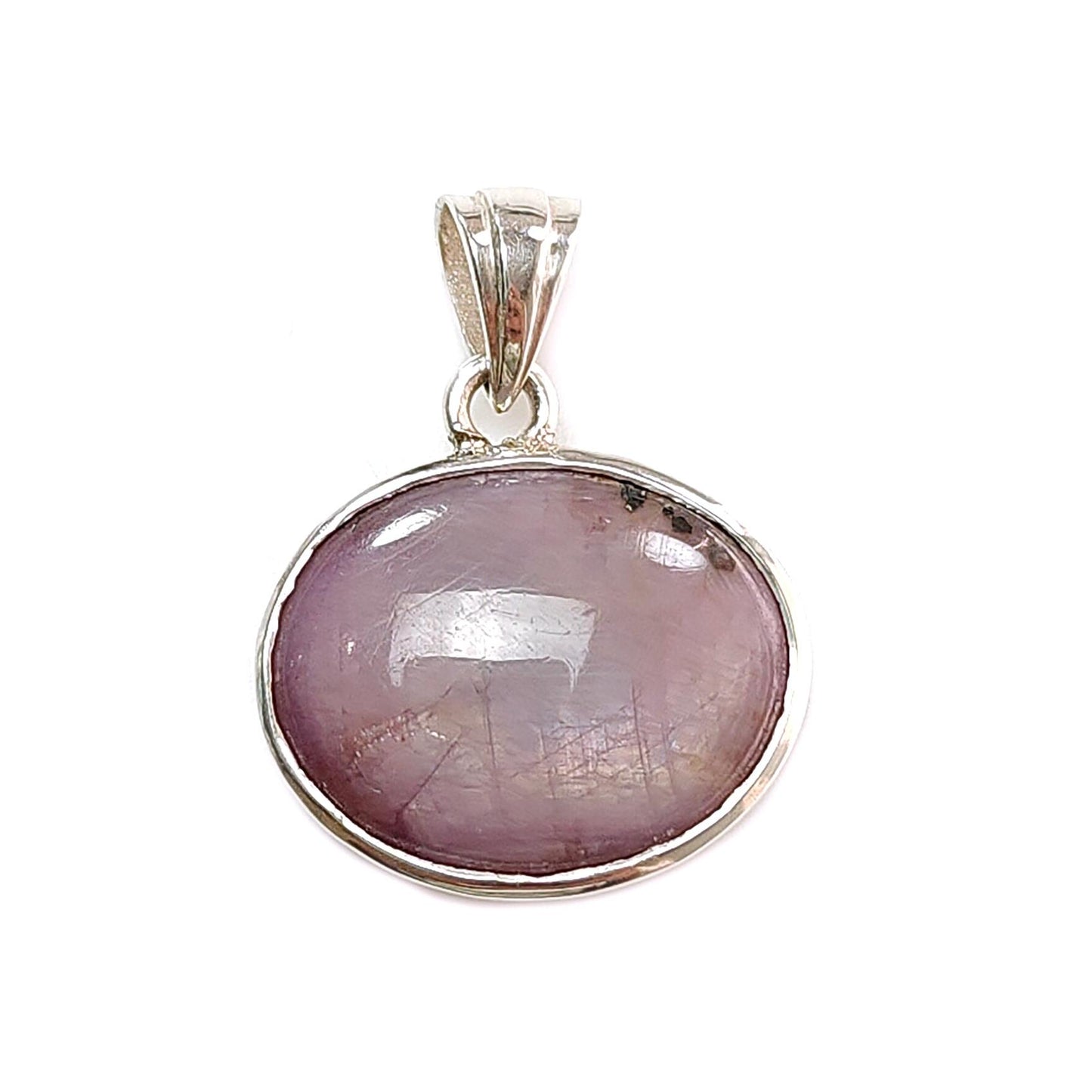 Star Ruby Silver Pendant: 4.01gms Natural Untreated Both Side Star Ruby Oval Shape Plain Briolette 925 Sterling Silver Bezel Set Pendant 1"