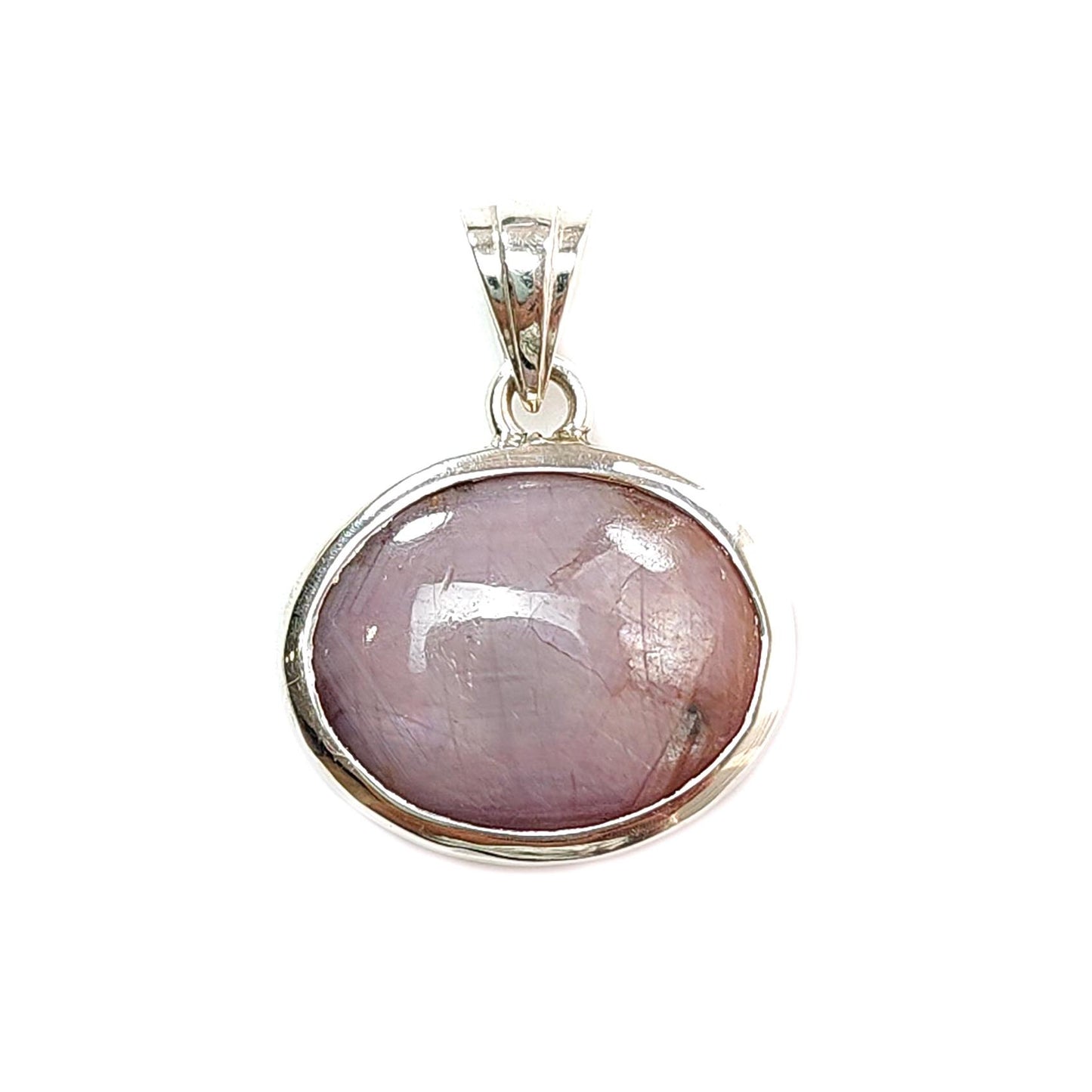 Star Ruby Silver Pendant: 4.01gms Natural Untreated Both Side Star Ruby Oval Shape Plain Briolette 925 Sterling Silver Bezel Set Pendant 1"