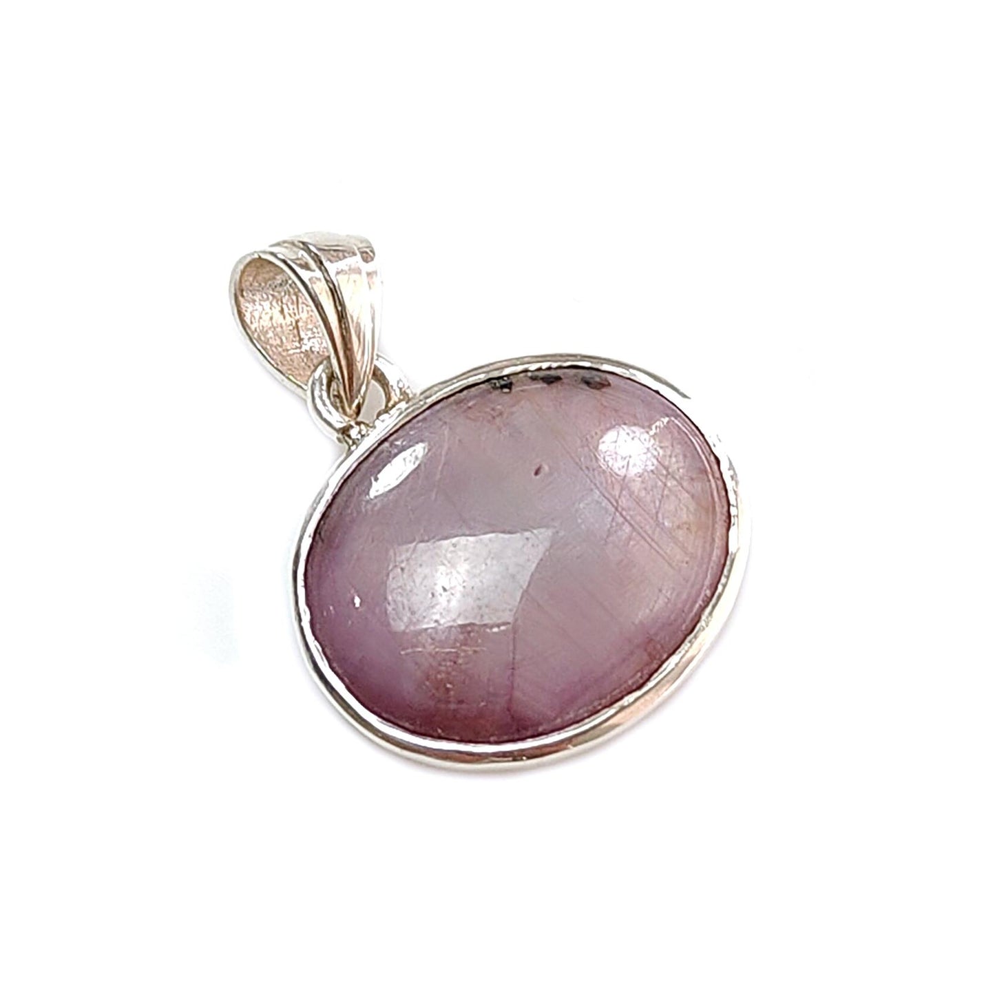 Star Ruby Silver Pendant: 4.01gms Natural Untreated Both Side Star Ruby Oval Shape Plain Briolette 925 Sterling Silver Bezel Set Pendant 1"