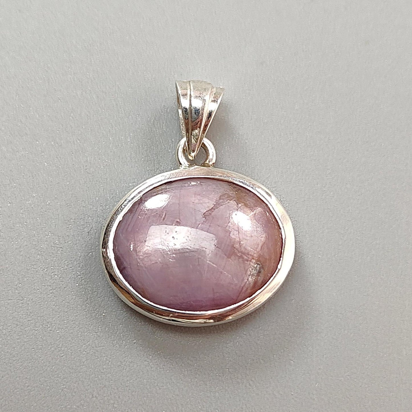 Star Ruby Silver Pendant: 4.01gms Natural Untreated Both Side Star Ruby Oval Shape Plain Briolette 925 Sterling Silver Bezel Set Pendant 1"