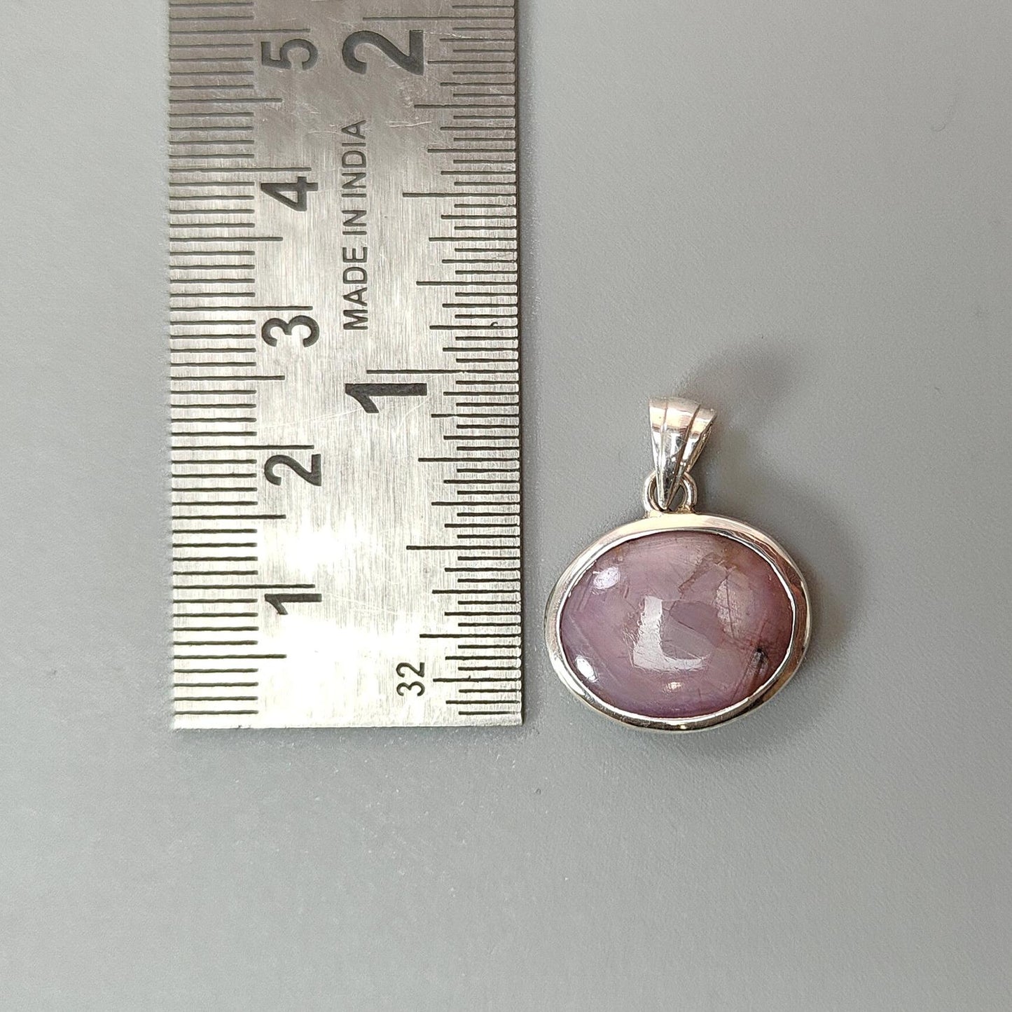 Star Ruby Silver Pendant: 4.01gms Natural Untreated Both Side Star Ruby Oval Shape Plain Briolette 925 Sterling Silver Bezel Set Pendant 1"