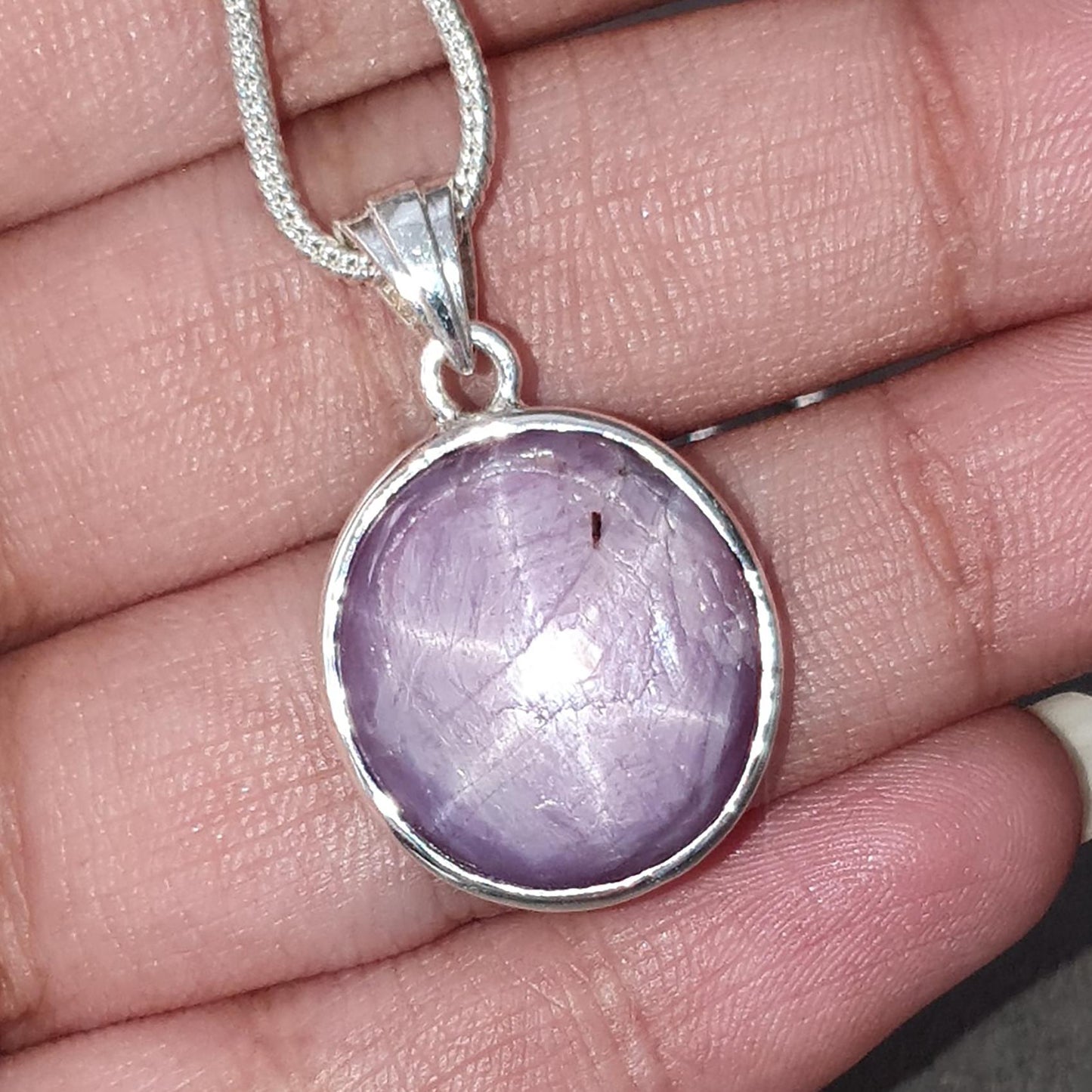 Star Ruby Silver Pendant: 5.62gms Natural Untreated Both Side Star Ruby Oval Plain Briolette 925 Sterling Silver Bezel Set Pendant 1.10"