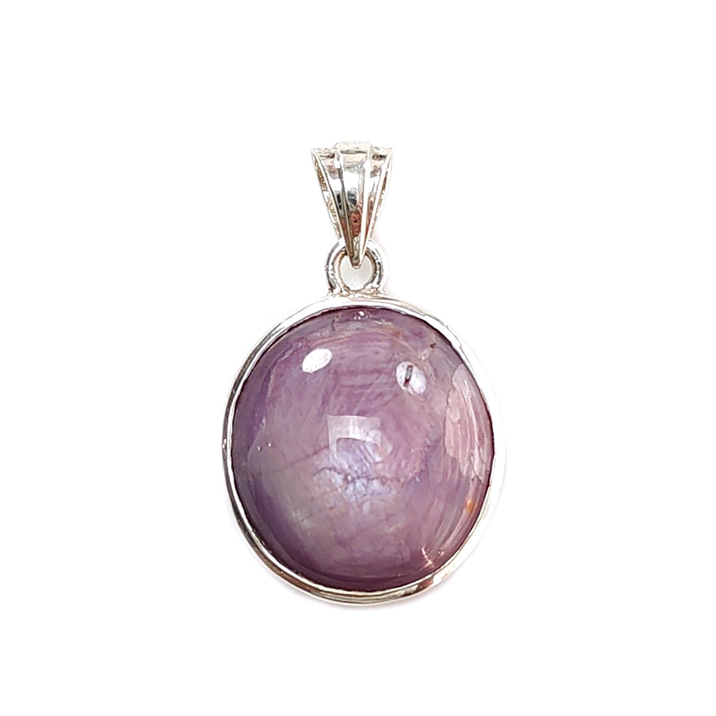 Star Ruby Silver Pendant: 5.62gms Natural Untreated Both Side Star Ruby Oval Plain Briolette 925 Sterling Silver Bezel Set Pendant 1.10"