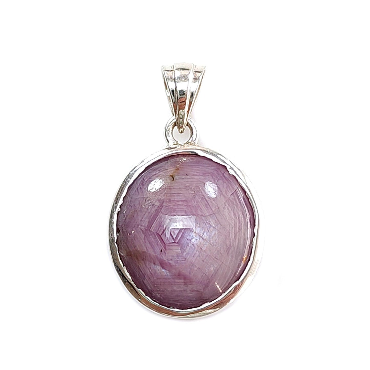 Star Ruby Silver Pendant: 5.62gms Natural Untreated Both Side Star Ruby Oval Plain Briolette 925 Sterling Silver Bezel Set Pendant 1.10"