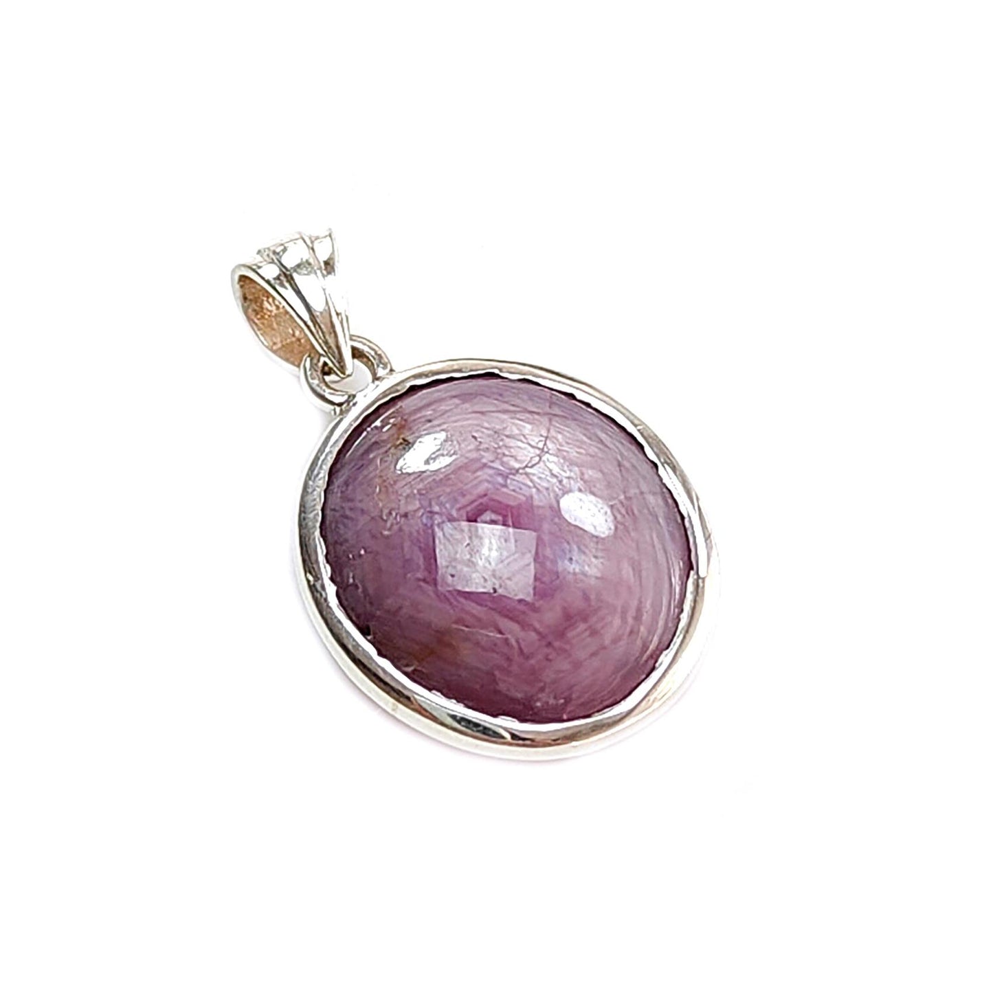 Star Ruby Silver Pendant: 5.62gms Natural Untreated Both Side Star Ruby Oval Plain Briolette 925 Sterling Silver Bezel Set Pendant 1.10"