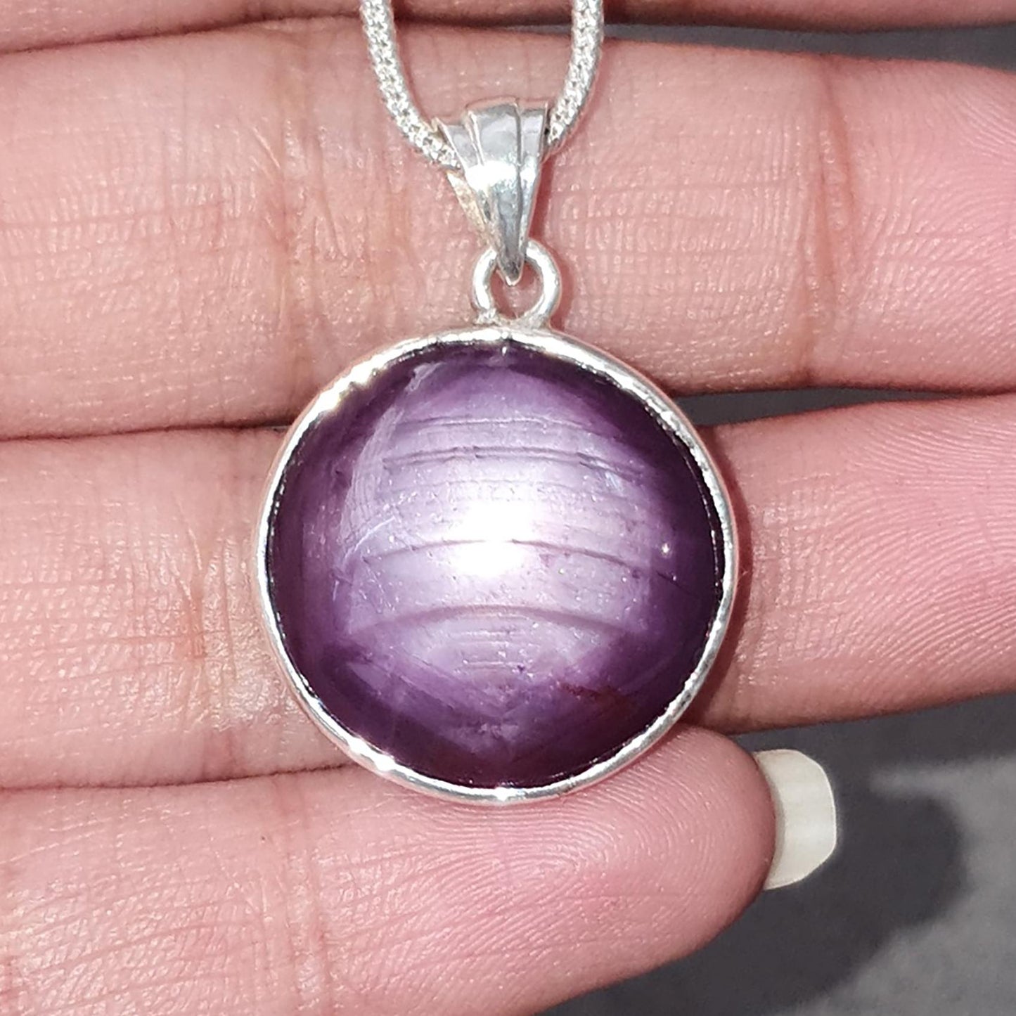 Star Ruby Silver Pendant: 7.24gms Natural Untreated Both Side Star Ruby Round Plain Briolette 925 Sterling Silver Bezel Set Pendant 1.30"