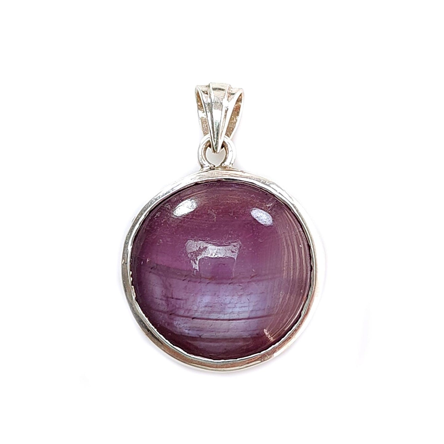 Star Ruby Silver Pendant: 7.24gms Natural Untreated Both Side Star Ruby Round Plain Briolette 925 Sterling Silver Bezel Set Pendant 1.30"