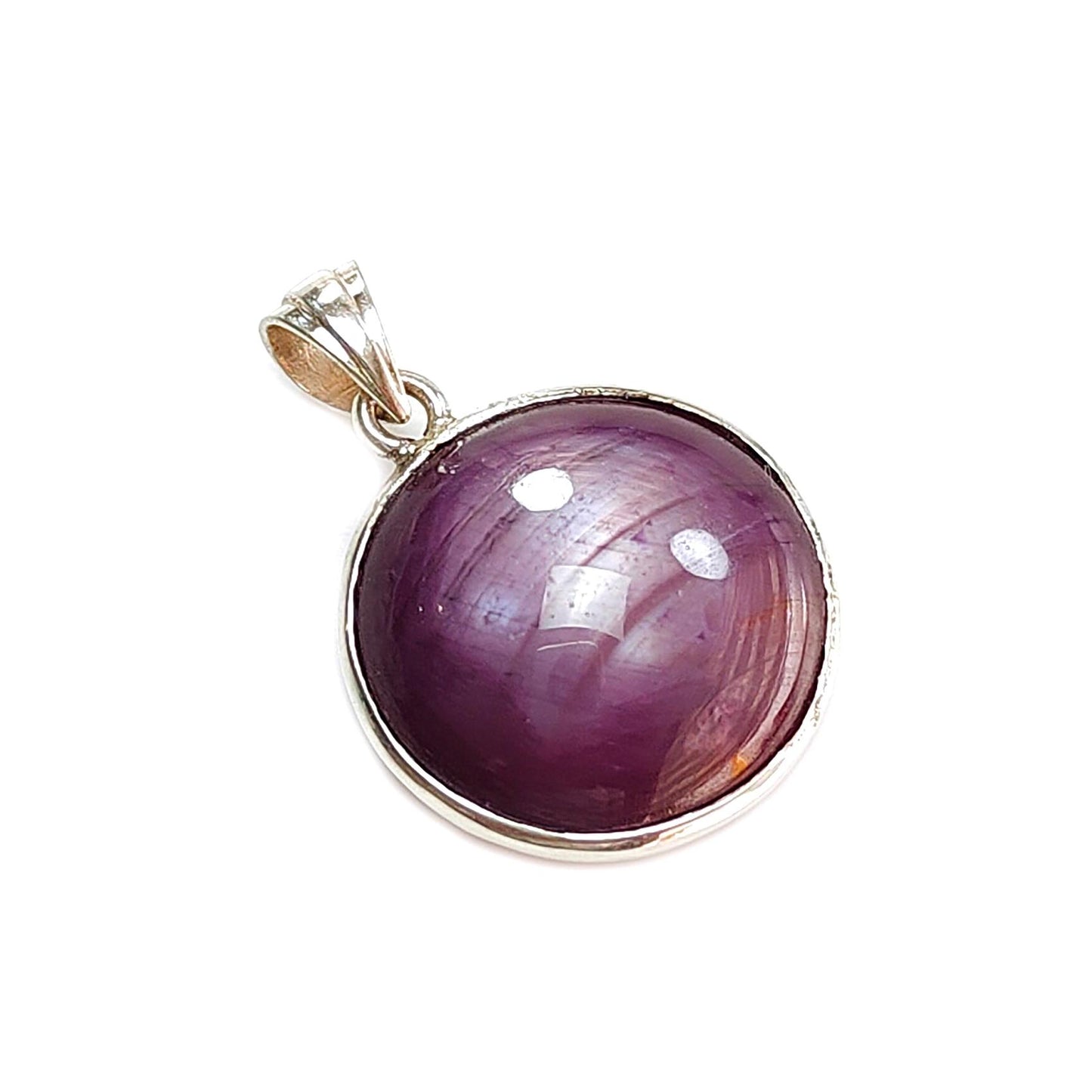 Star Ruby Silver Pendant: 7.24gms Natural Untreated Both Side Star Ruby Round Plain Briolette 925 Sterling Silver Bezel Set Pendant 1.30"