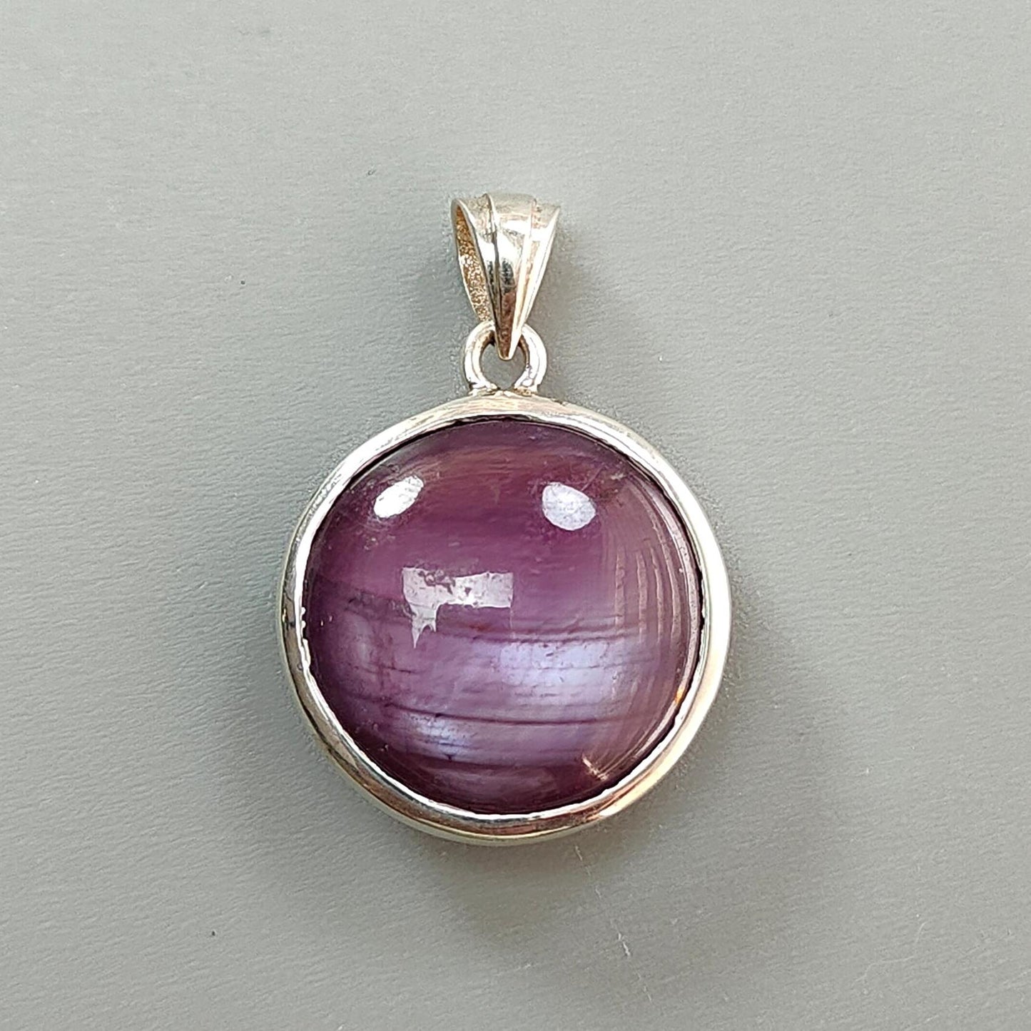 Star Ruby Silver Pendant: 7.24gms Natural Untreated Both Side Star Ruby Round Plain Briolette 925 Sterling Silver Bezel Set Pendant 1.30"